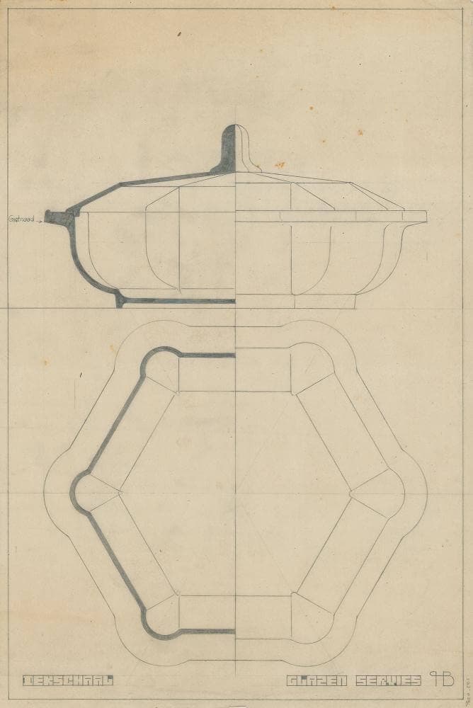 Ontwerptekening servies uit het archief van Berlage. Collectie Nieuwe Instituut. BERL 283.36 