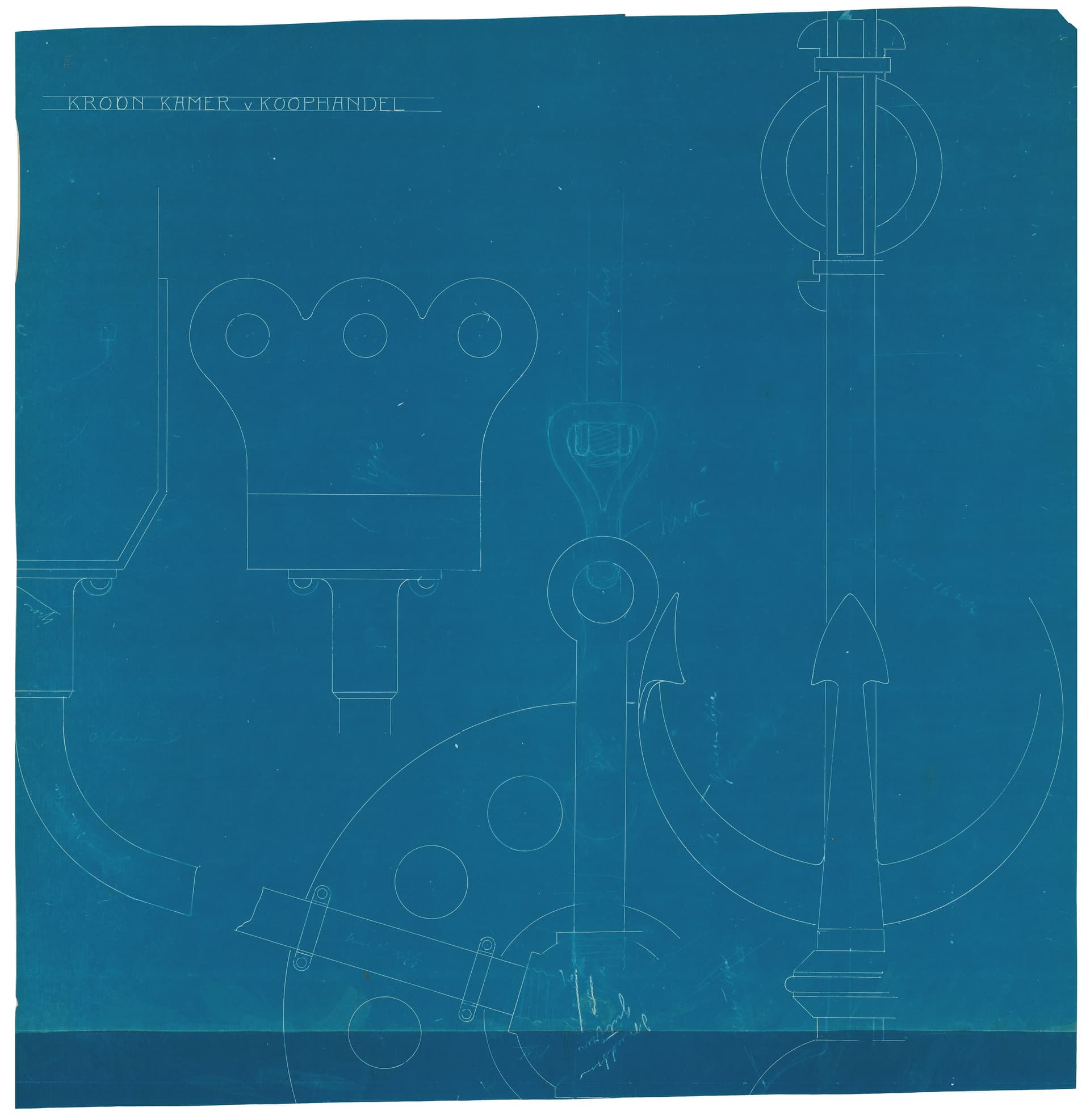 Als de formaten van het ontwerp op transparant papier verschilden van die van het beschikbare, of gekozen blauwdrukpapier, ontstonden er donkerblauwe randen. Bij de blauwdrukken die op de bureaus zelf werden vervaardigd werd dit klaarblijkelijk… 