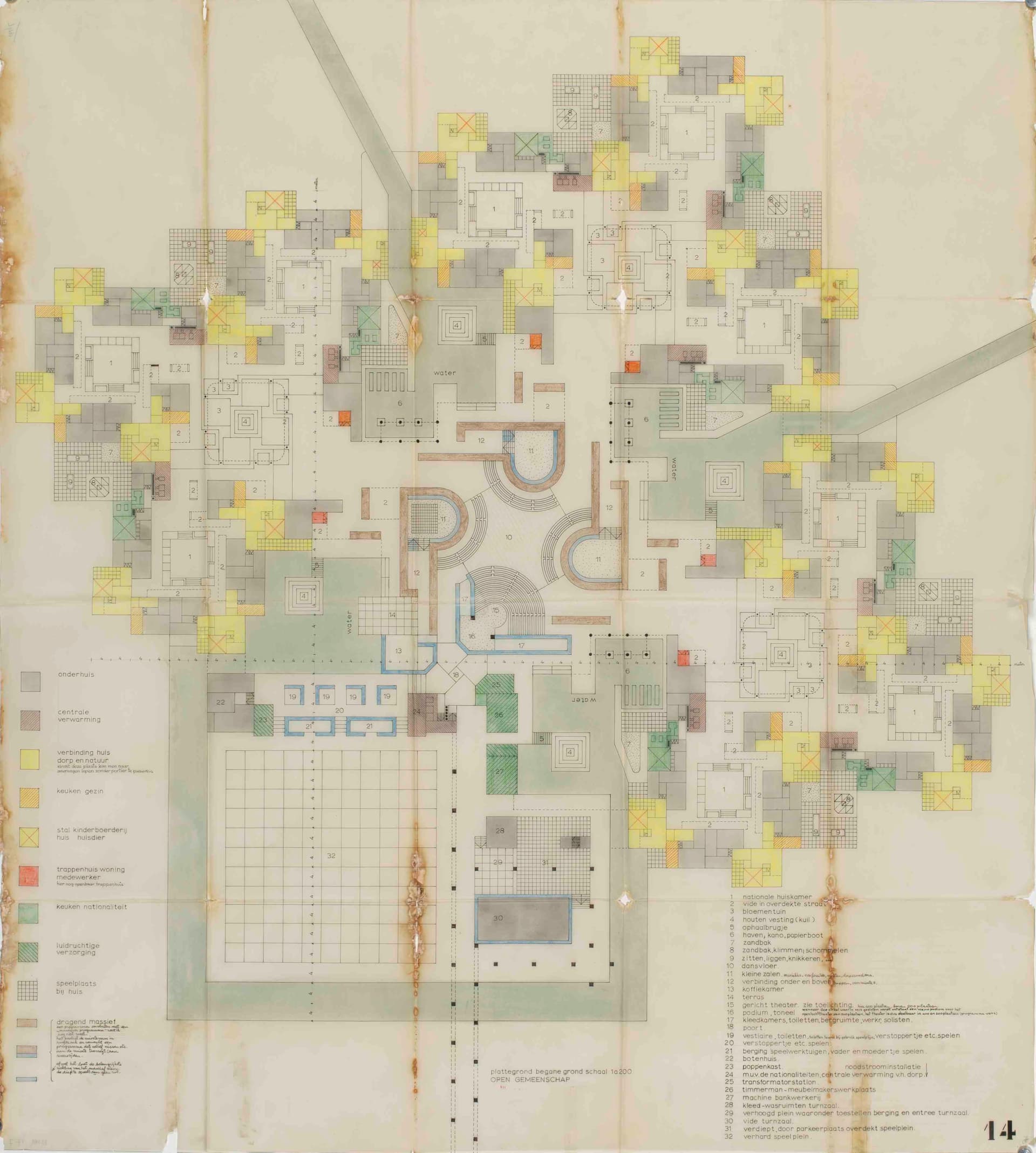  P. Blom. Plattegrond begane grond voor een Kinderdorp, Amerongen, Prijsvraagontwerp Prix-de-Rome (eindkamp), 1962. Collectie Het Nieuwe Instituut, BLOM 17-7 