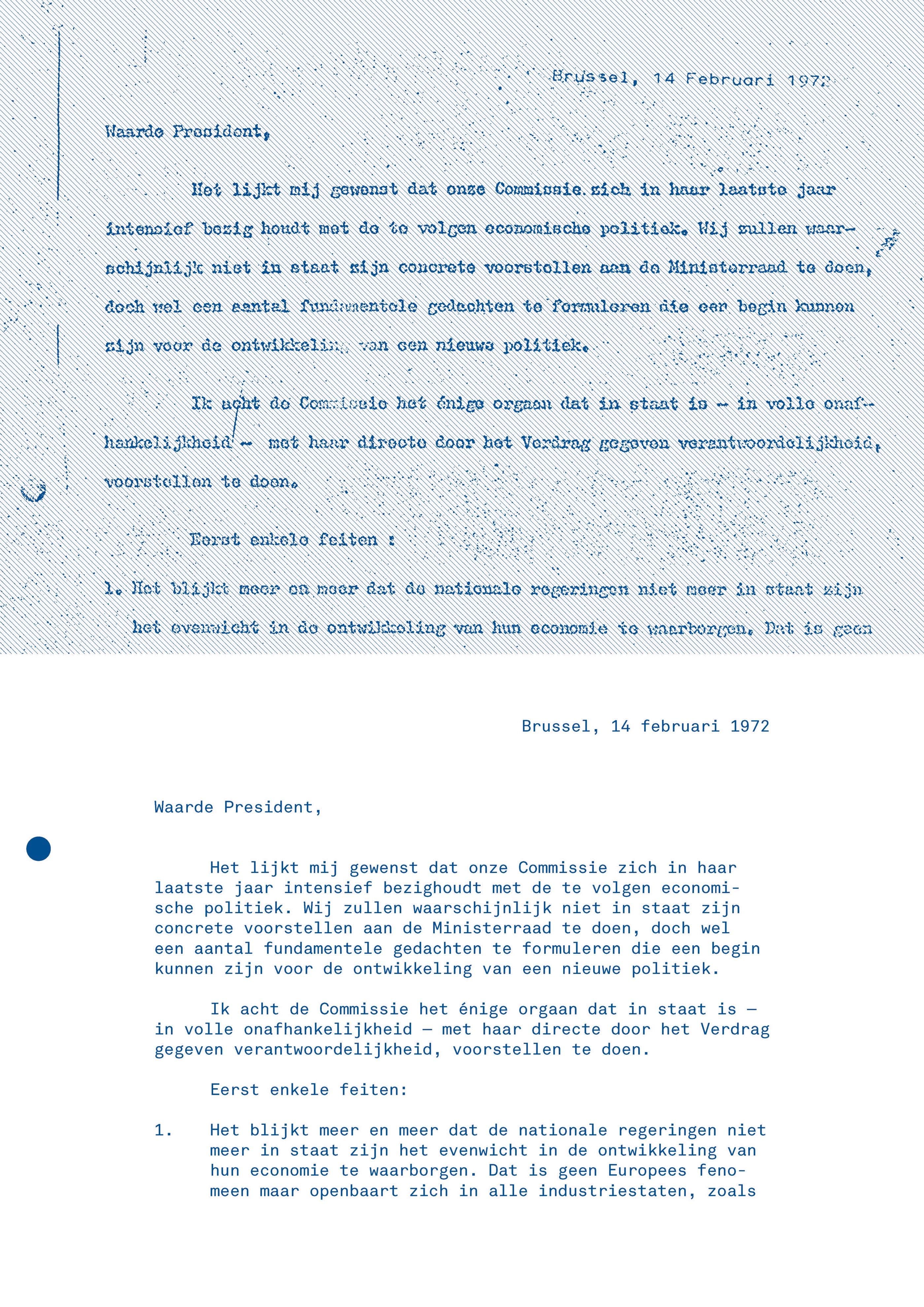 First page of Mansholt's letter. Design: Sandra Kassenaar