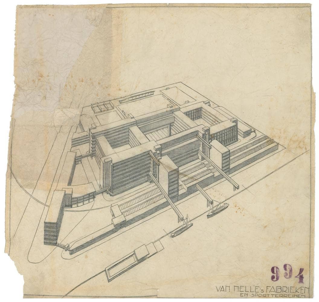 Brinkman en Van der Vlugt. Ontwerp Van Nellefabriek Rotterdam, 1925-1931. Collectie Nieuwe Instituut. Archief Brinkman en Van der Vlugt, BROX 5t2960 