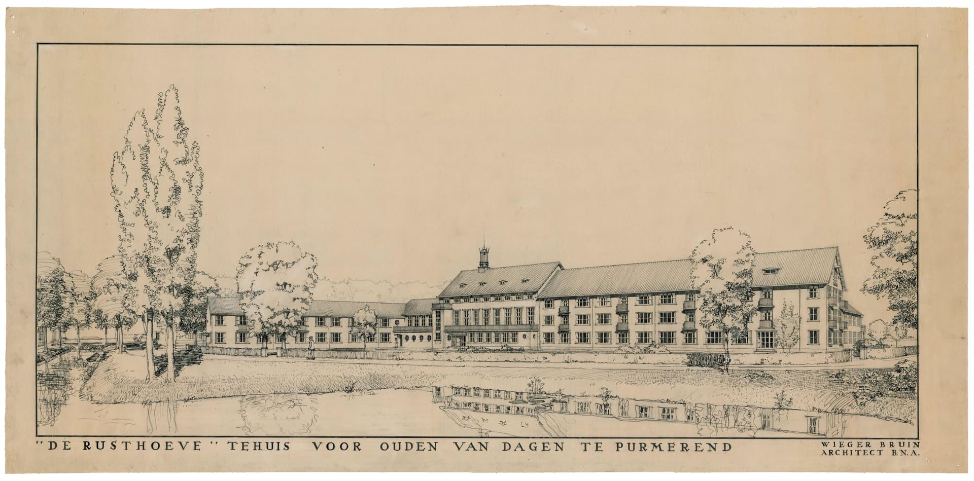  W. Bruin, De Rusthoeve, Purmerend, 1936. Opdrachtgever: Stichting voor Ouderen van dagen in Classis Edam der Nederlands Hervormde Kerk. Collectie Het Nieuwe Instituut, BRUX rd13-1 