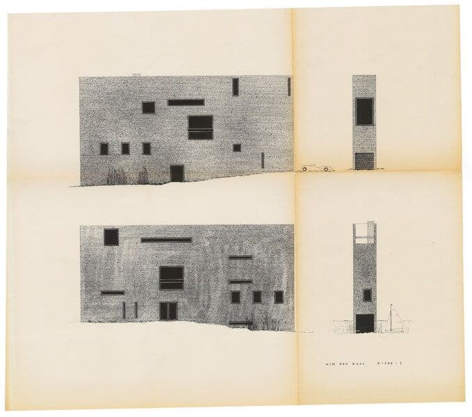 Wim den Boon. The Narrow House. Fantasy house, façades, wschl. 1962. Collection Het Nieuwe Instituut, BOOQ k288-8 