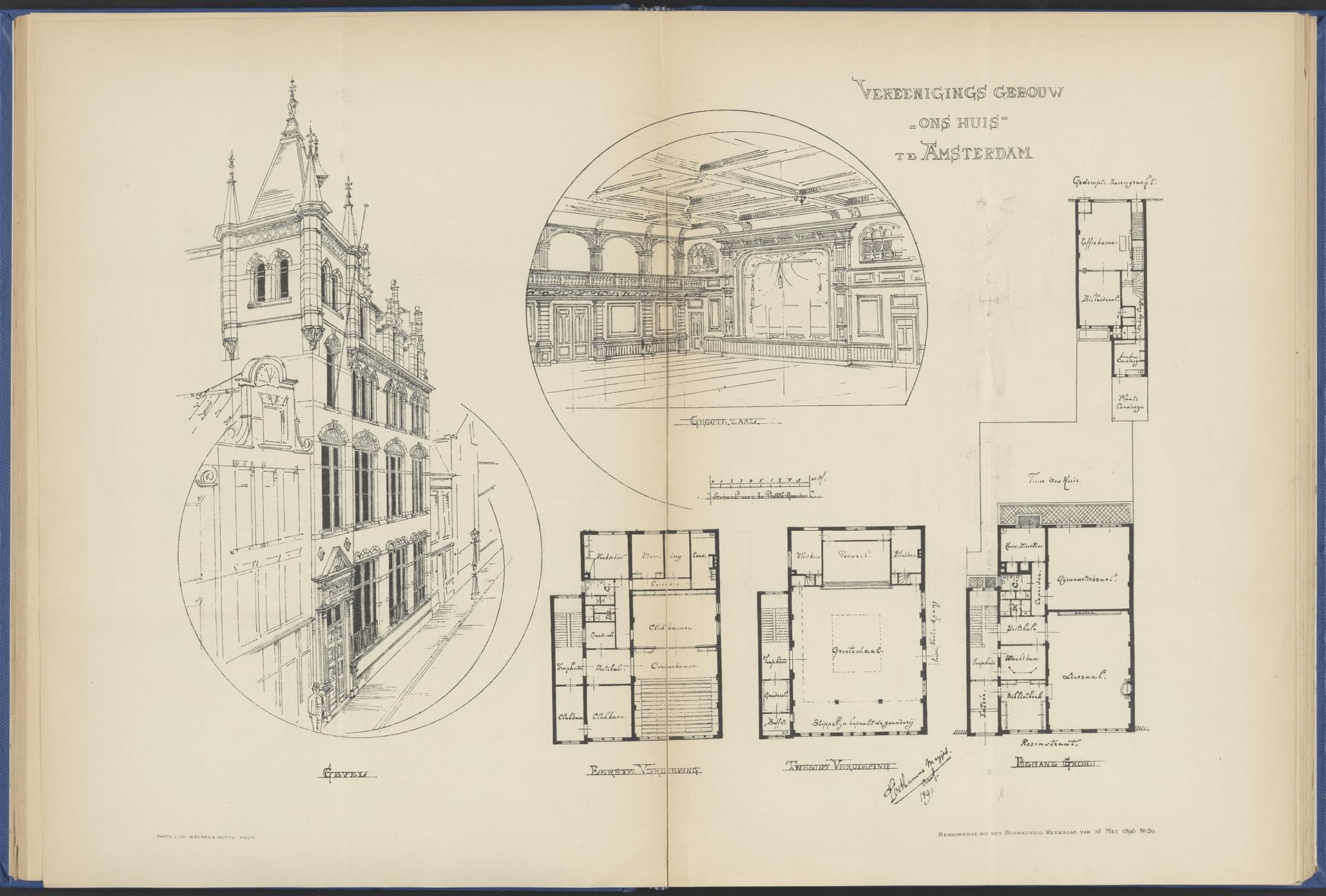 C.B. Posthumus Meyes. Verenigingsgebouw ‘Ons Huis’, Amsterdam (Jordaan), 1890-1892. Bouwkundig Weekblad (16 mei 1896). Opdrachtgever: Vereniging Ons Huis. Collectie Het Nieuwe Instituut, Bibliotheek