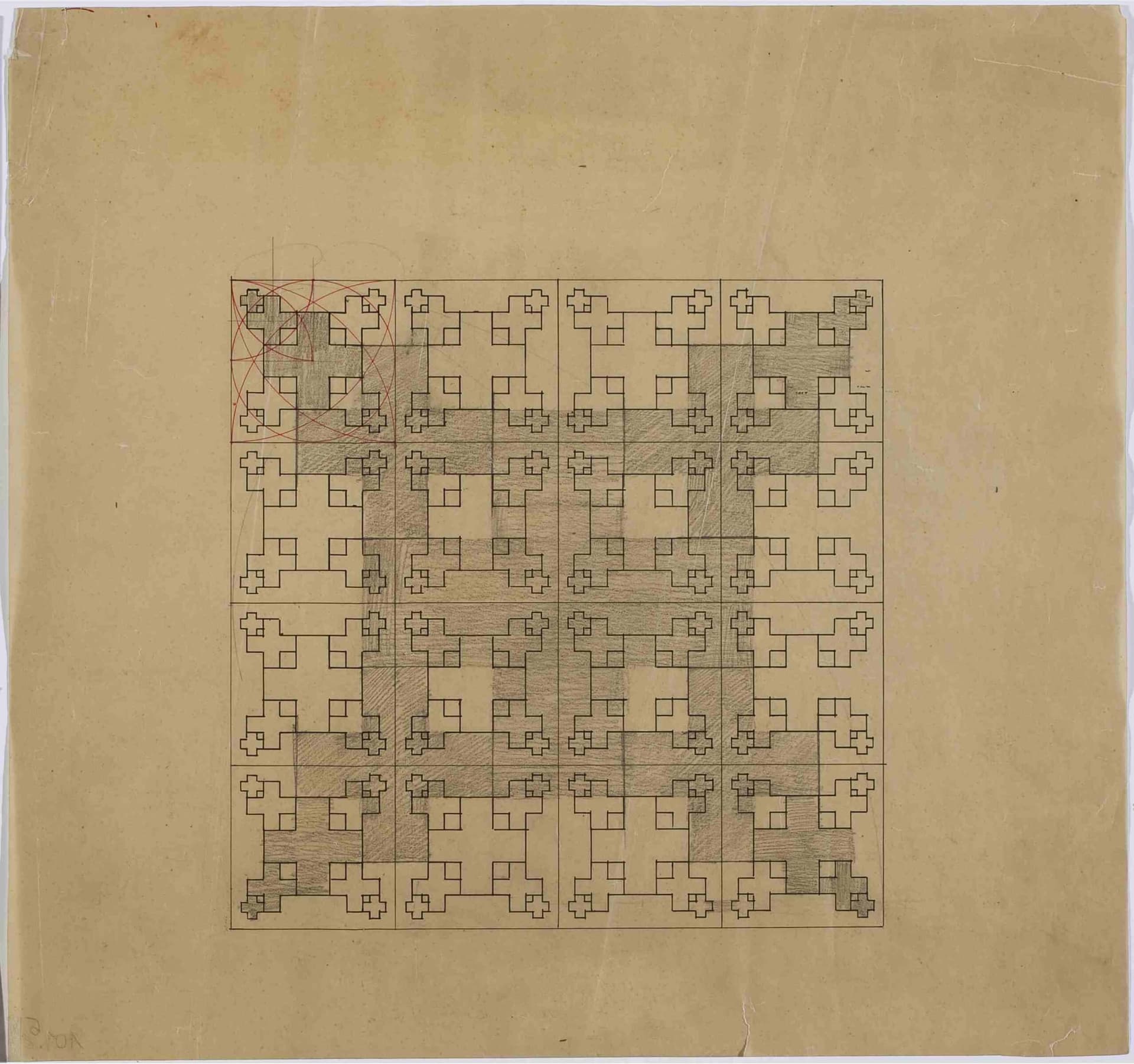 J.L.M. Lauweriks. Ontwerpsystemen op stramien zowel voor vlakken als voor ruimte, circa 1918. Collectie Het Nieuwe Instituut, LAUW 101-5 