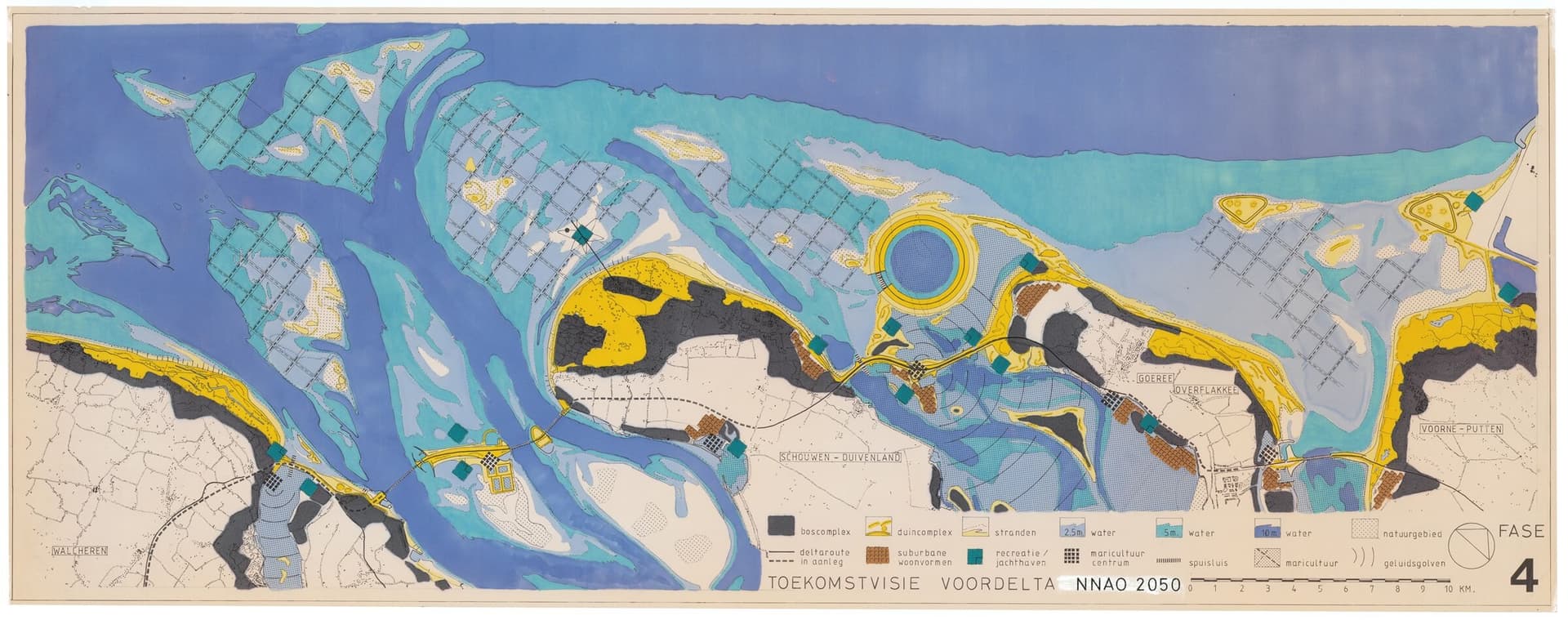 Peter Terreehorst. Toekomstvisie voor kweekvijvers langs de kust (fase 4, 2050), gemaakt in het kader van de manifestatie Nederland Nu Als Ontwerp, 1986-1987. Collectie Het Nieuwe Instituut, NNAO 544-4 