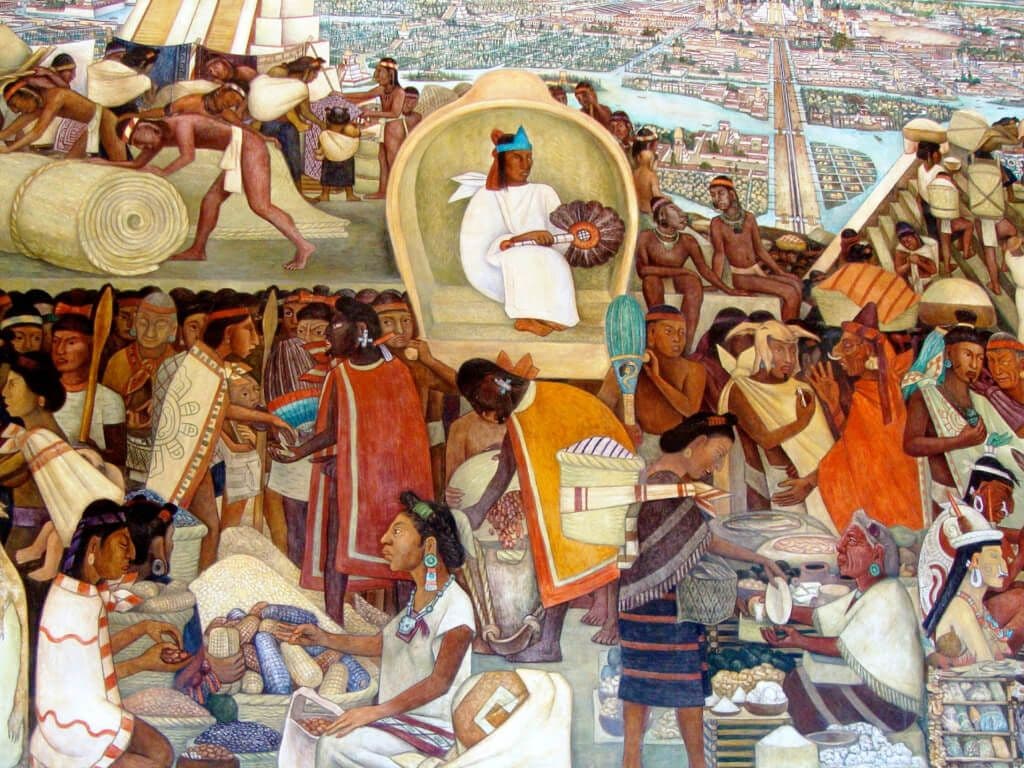 Mexico’s indigenous history was revived by the murals of Diego Rivera in 1920, at a time when 3/4 of the population was illiterate. Diego Rivera, Murals at Palacio Nacional, Mexico City, 1929-1935.