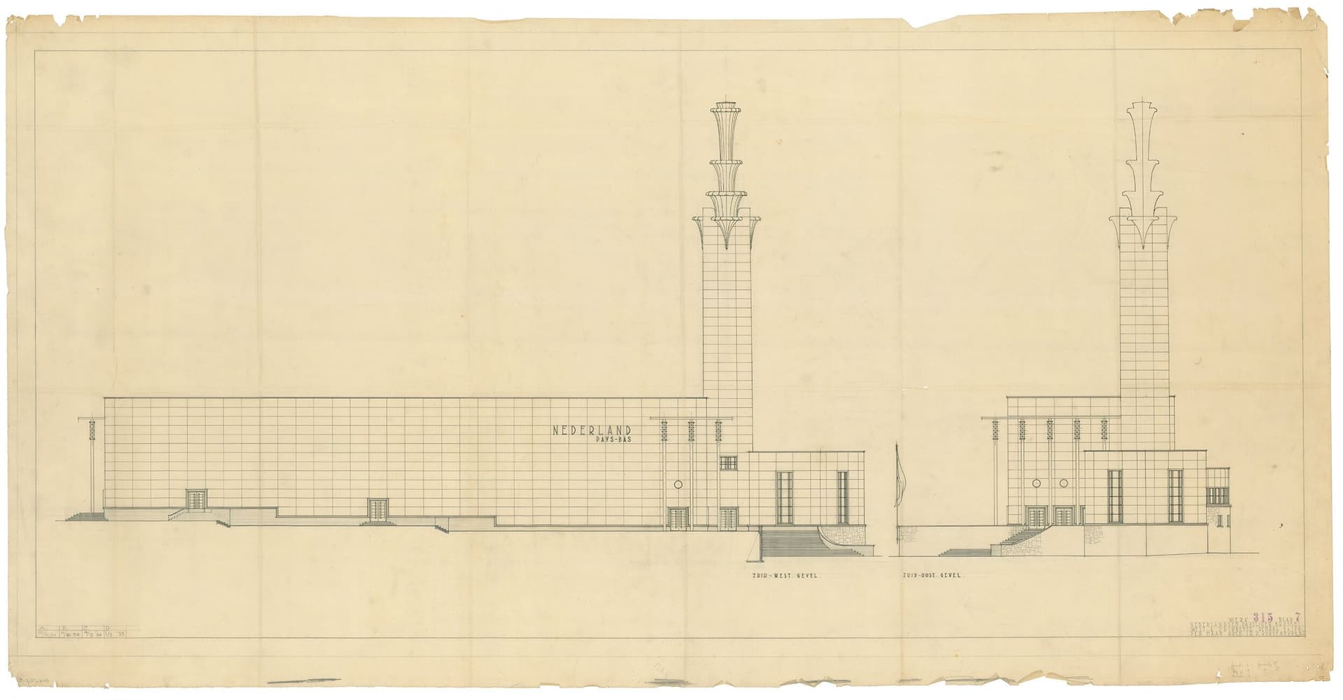 D. Roosenburg. Zijaanzicht Nederlands paviljoen Brussel, 1935. Collectie Het Nieuwe Instituut, ROOX 267-5 