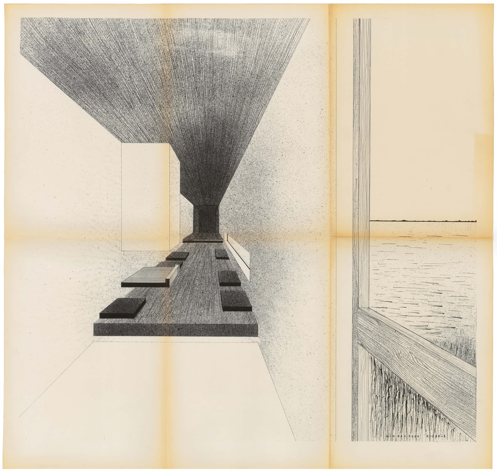 Wim den Boon. Fantasy house, interior perspective, ca. 1962. Collection Het Nieuwe Instituut, BOOQ k288 