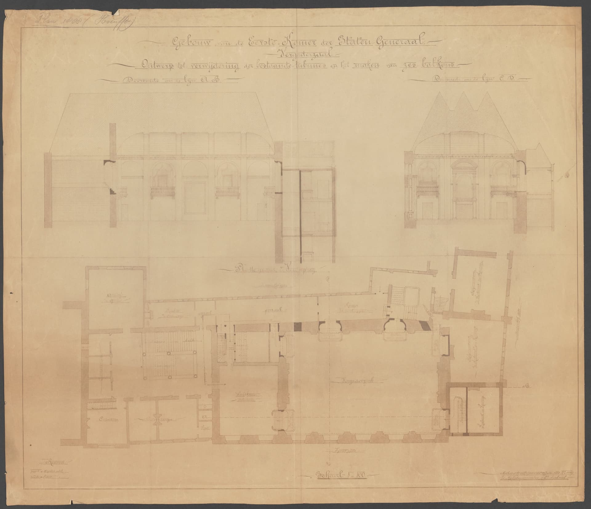 In 1904, Cuypers was commissioned to renovate the upper house of the States General. He used a photoreproduction print of the initial design from 1888, which was specially made for this assignment. He would have studied this copy of the fi… 