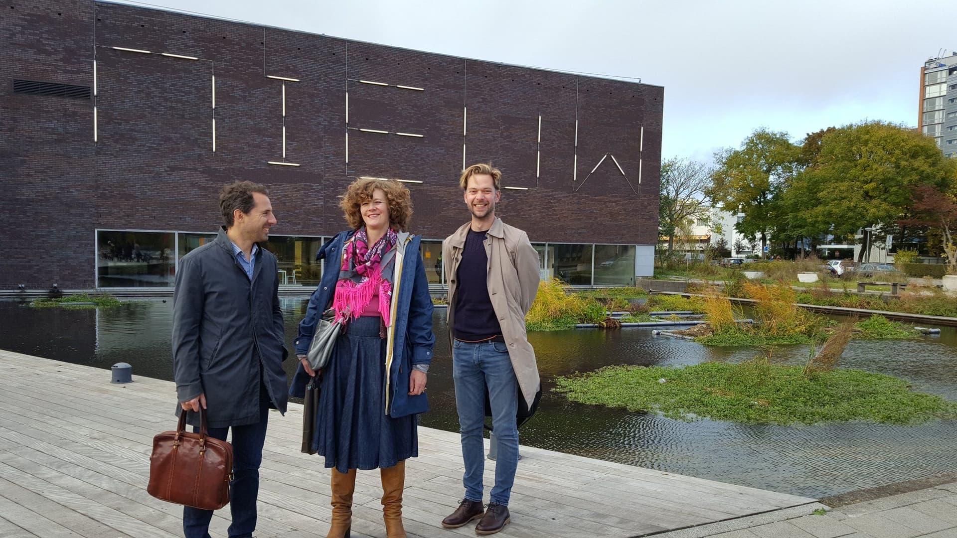 Tom Maasen (vice head of Culture and Communcation of the Dutch Embassy in Berlin), Francesca Ferguson and Jasper Renema (Het Nieuwe Instituut). 