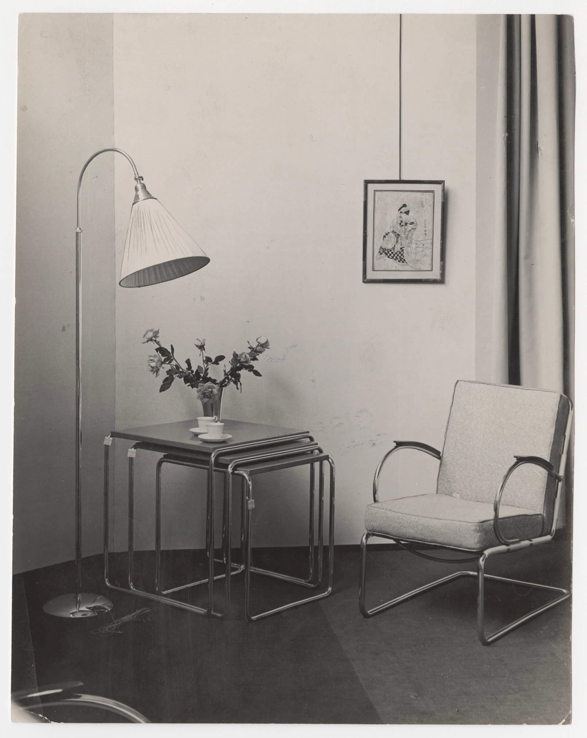 Gispens Fabriek voor Metaalbewerking N.V. Staande lamp, miniset en fauteuil, z.d. Collectie Het Nieuwe Instituut, KOCH f4.21 