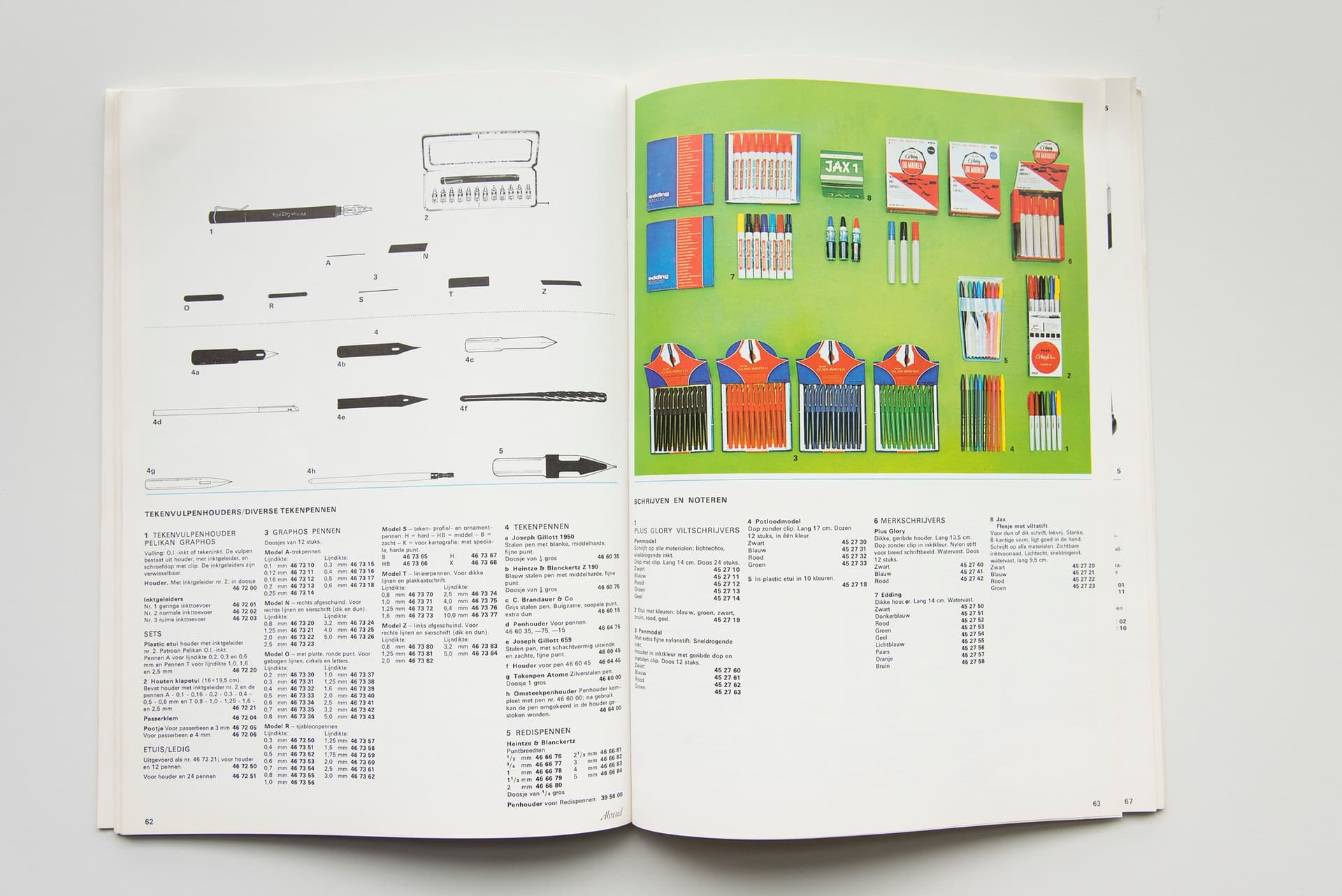  Reclame voor viltstiften in catalogus van Ahrend voor tekenmaterialen, nr. 44, 1971. Collectie Het Nieuwe Instituut. 