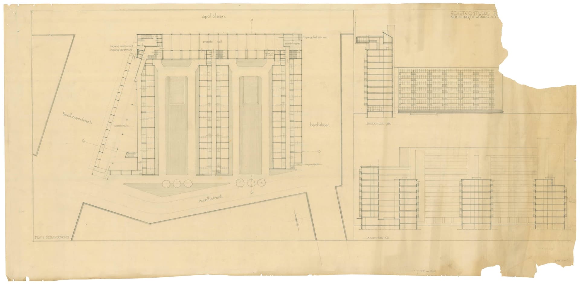  W.M. Dudok, Woning voor ouderen/Apollohuis, Amsterdam, 1930-1938. Opdrachtgever: Vereeniging Samenwerking. Collectie Het Nieuwe Instituut, DUDO 110k.9-1