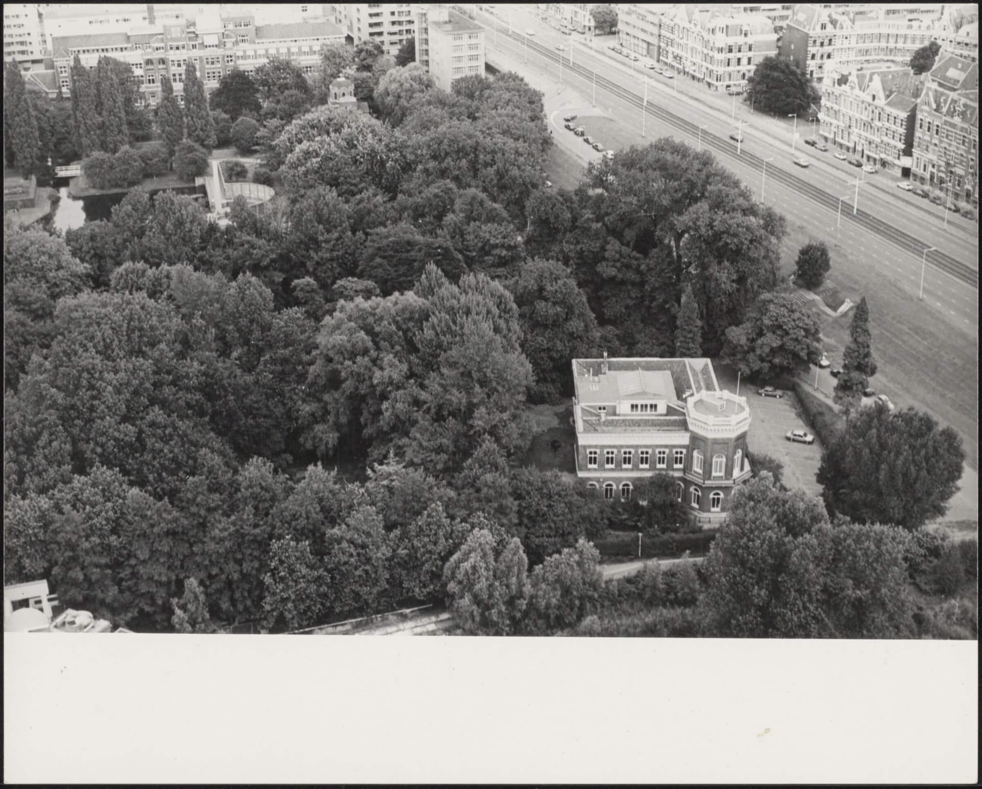 Bosachtig park van het oude landgoed bij Villa Dijkzicht, 1987. Collectie Het Nieuwe Instituut, archief OMA, OMAR f36-38a