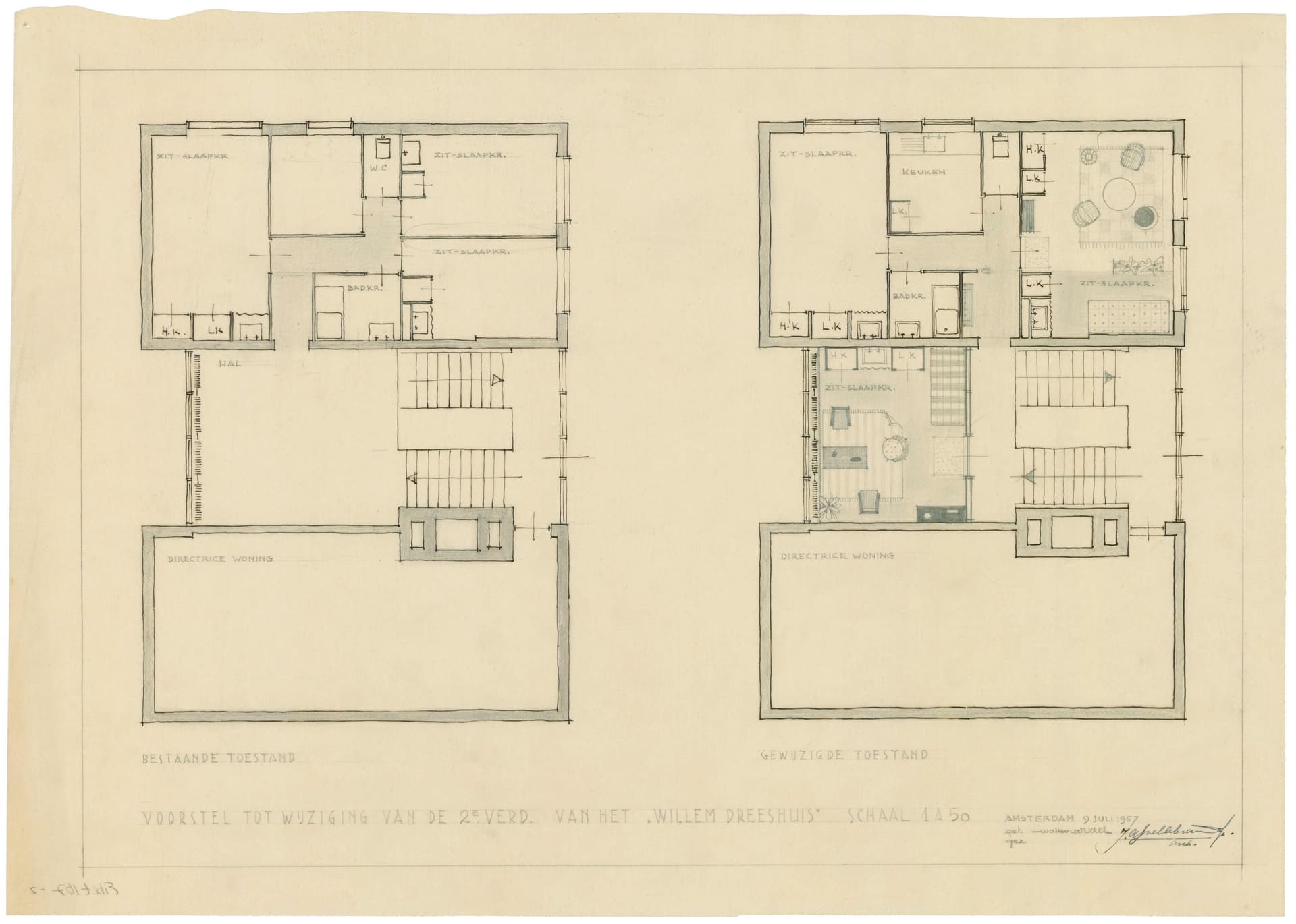  J.A. Snellebrand, G.W. Tuynman, Willem Dreeshuis, Amsterdam, 1957. Opdrachtgever: Partij van de Arbeid, VARA, Humanitas, Algemene Woningbouwvereniging. Collectie Het Nieuwe Instituut, EIBI t167-2