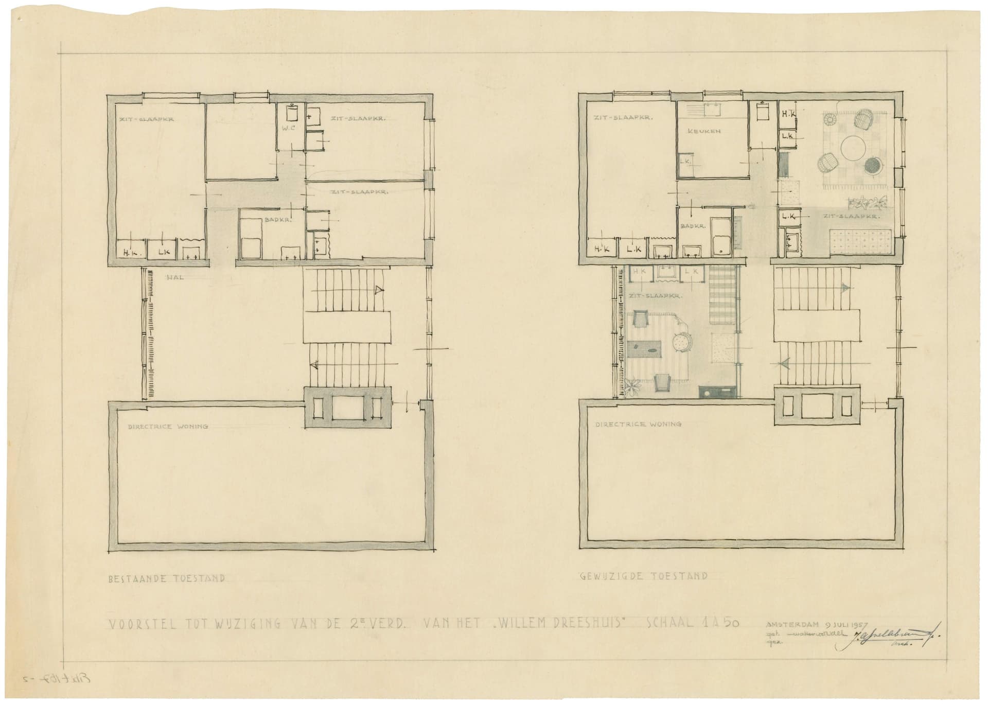  J.A. Snellebrand, G.W. Tuynman, Willem Dreeshuis, Amsterdam, 1957. Client: Partij van de Arbeid, VARA, Humanitas, Algemene Woningbouwvereniging. Collection Het Nieuwe Instituut, EIBI t167-2  