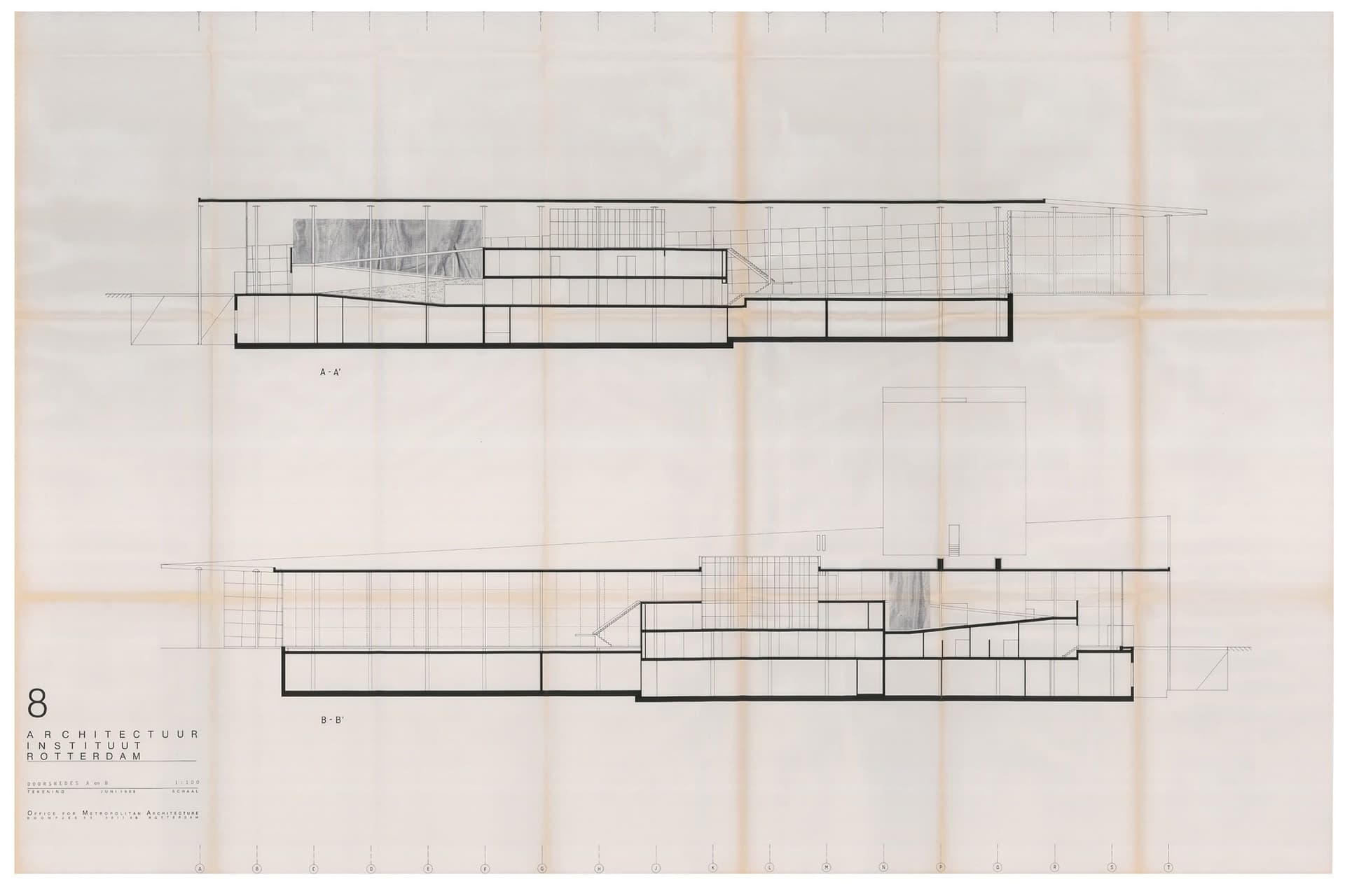 Rem Koolhaas / OMA. Prijsvraagontwerp voor het Nederlands Architectuurinstituut. Collectie Het Nieuwe Instituut, MOAI 4.31 