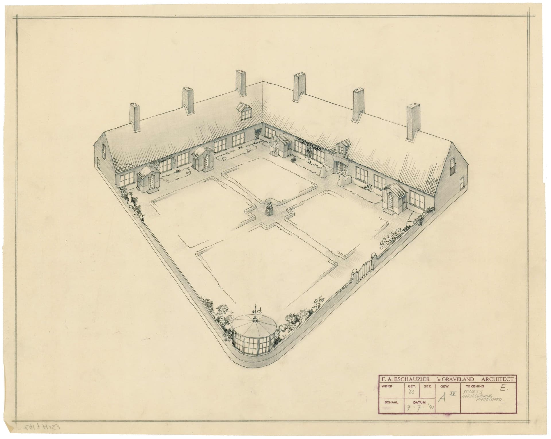  F.A. Eschauzier, Housing for the elderly, Middelburg, 1941. Client: Stichting Herbouw Middelburg. Collection: Het Nieuwe Instituut, ESCH t167-2 