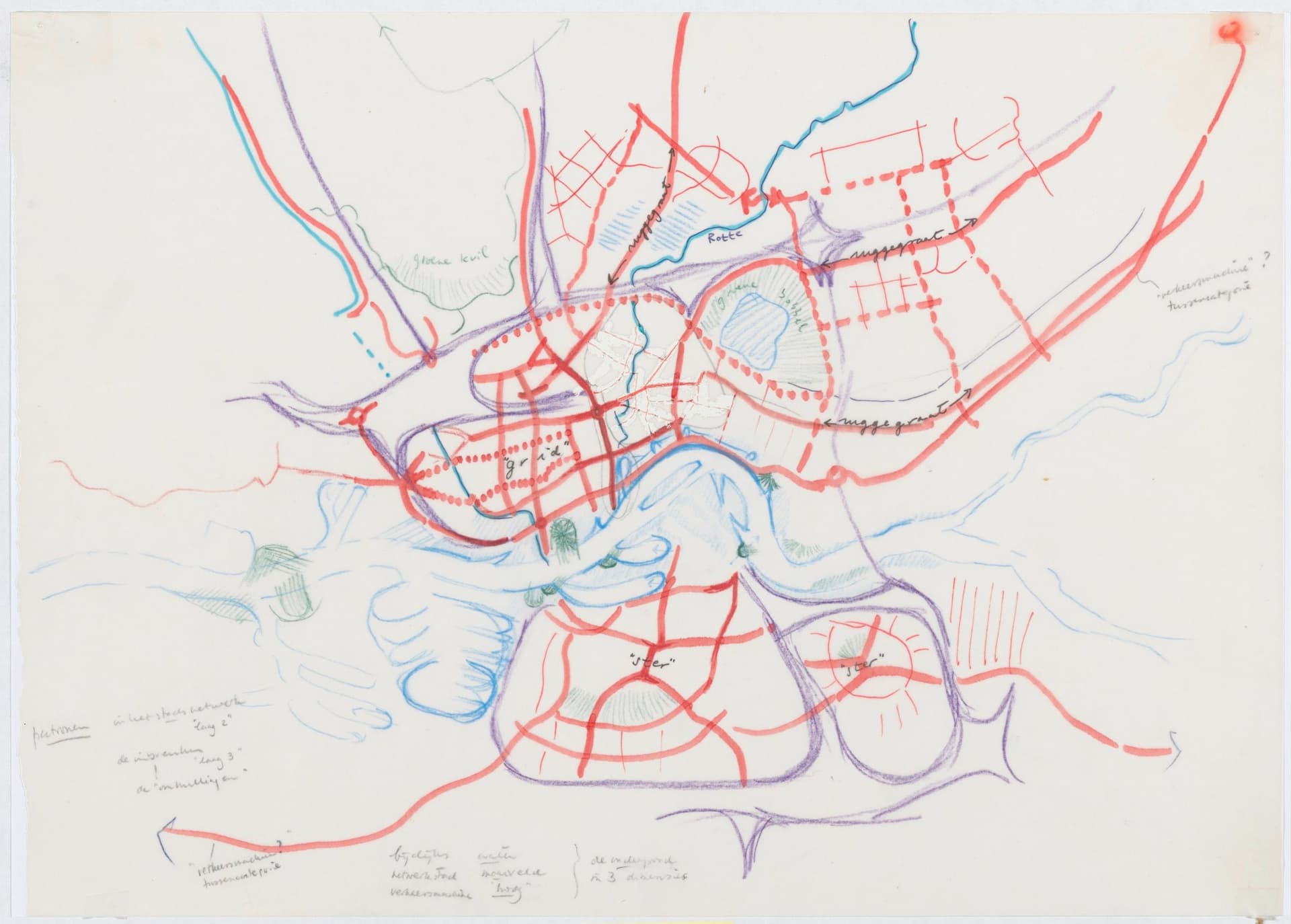 Frits Palmboom. Rotterdam, Verstedelijkt Landschap: Studie van morfologsiche patronen in Rotterdam, 1985. Bruikleen Frits Palmboom.