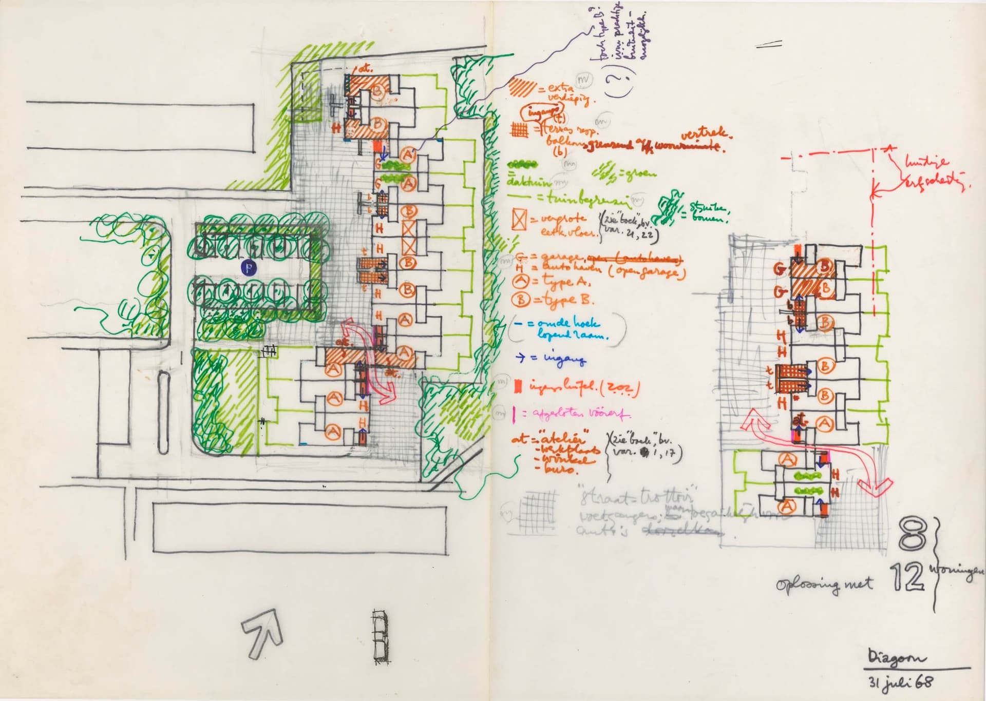 H. Hertzberger. Tekening Diagoonwoning, 1968. Collectie Het Nieuwe Instituut, HERT 12.2-6 