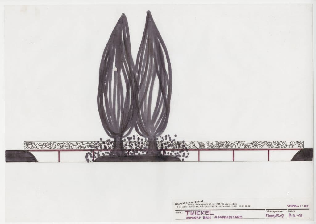 Michael van Gessel. Ontwerp brug Visserseiland, Park Twickel, Delden, 2005. Collectie Het Nieuwe Instituut, GESS m049-5 