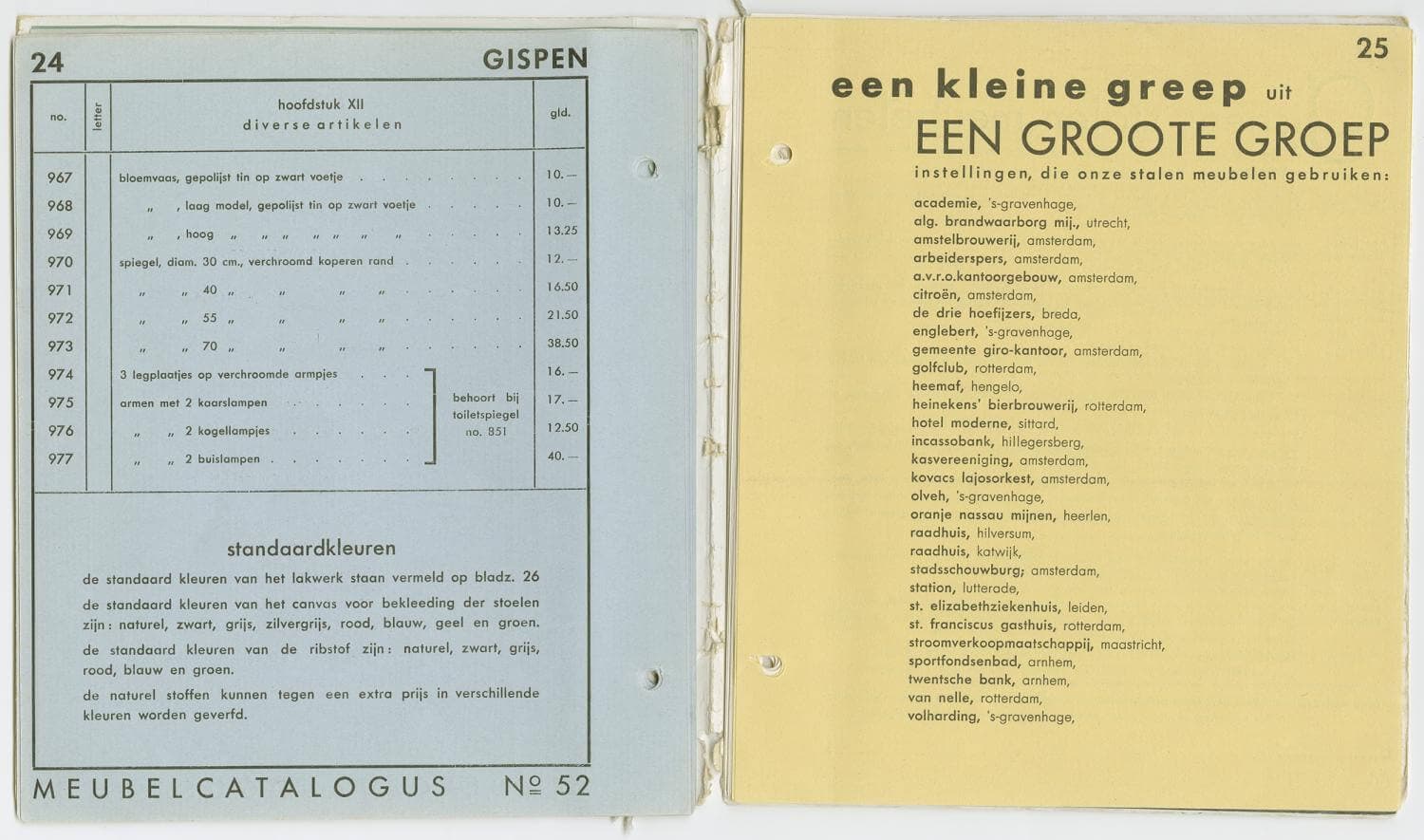 Een greep uit de klantenkring van Gispen. Catalogus Gispen. Collectie Het Nieuwe Instituut 