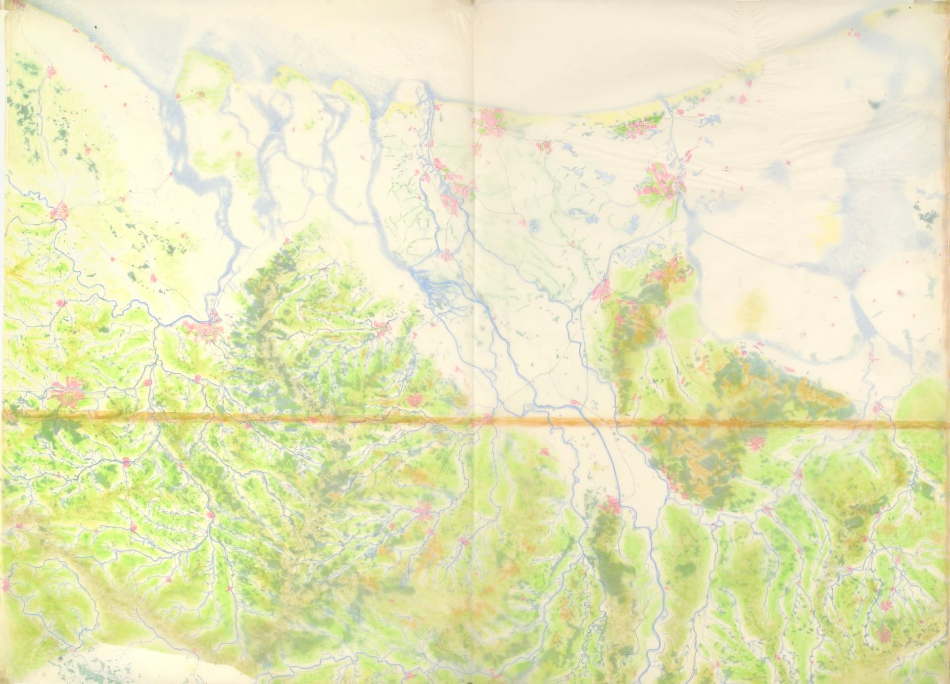 Pjotr Gonggrijp. Verschillende landschapstypen van de delta in Nederland, schaal 1:100.000, situatie ca. 1969. Collectie Het Nieuwe Instituut, GONG 27