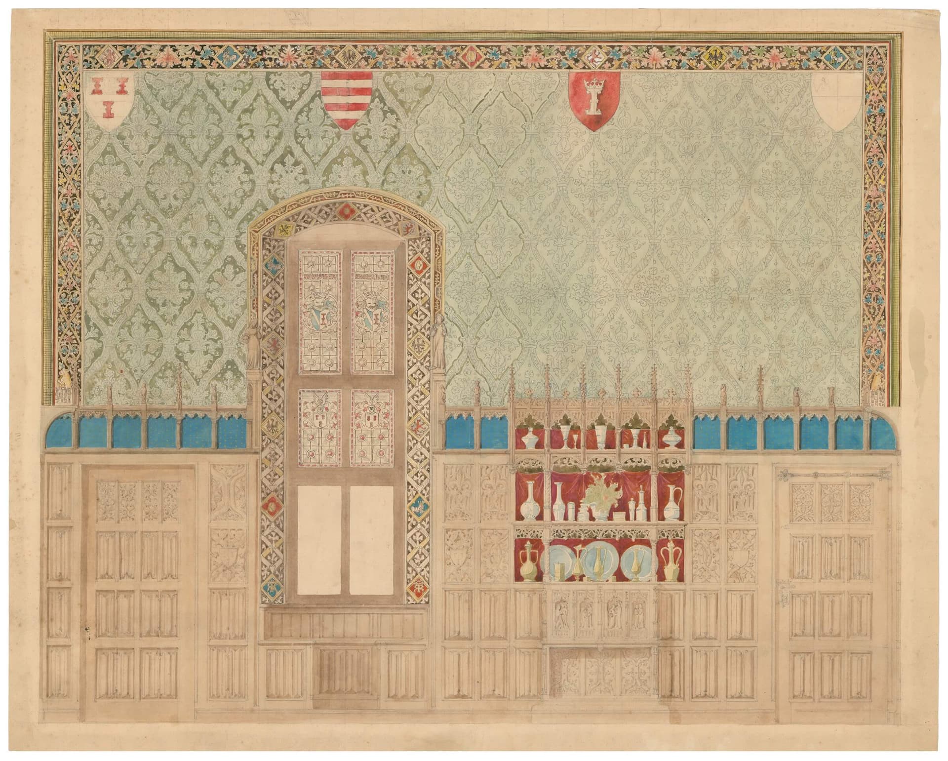 P.J.H. Cuypers. Ontwerp eetkamerwand. Collectie Het Nieuwe Instituut, HAAR t551 