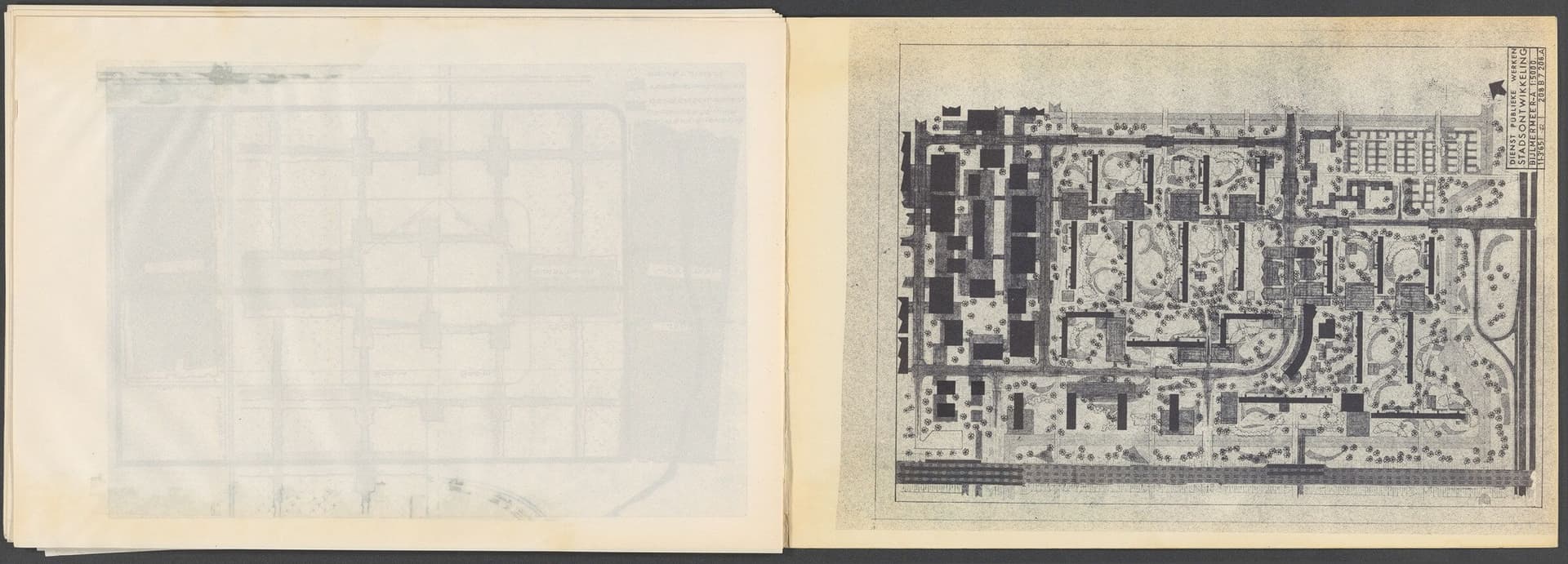 Presentatieboek Bijlmermeer, ca. 1960, Collectie Het Nieuwe Instituut, Archief S. Nassuth. Op een aantal presentatietekeningen in het overgebleven archief van Nassuth is te zien hoe een enorm gebied rondom Bijlmermeer voorzien wordt van sportve… 