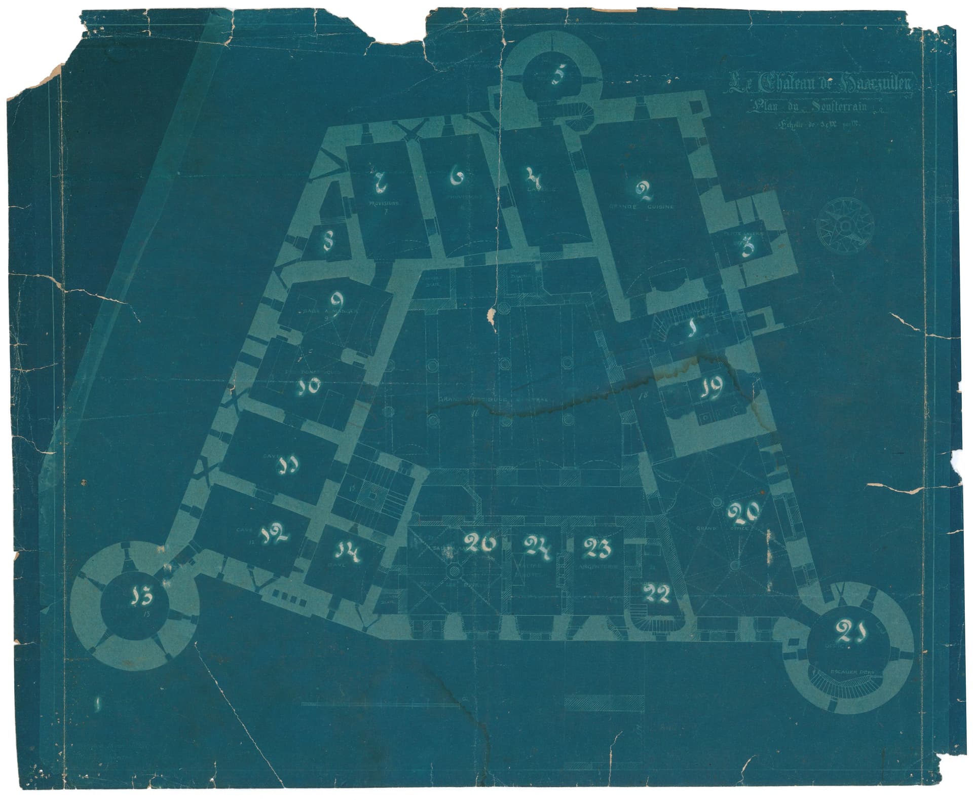 Blauwdruk van Kasteel De Haar. De middeleeuwse ruïne is in opdracht van Étienne van Zuylen van Nyevelt van de Haar en Hélène de Rothschild door Pierre Cuypers herbouwd. P.J. H. Cuypers. Kasteel De Haar. Collectie Het Nieuwe Instituut, arch… 