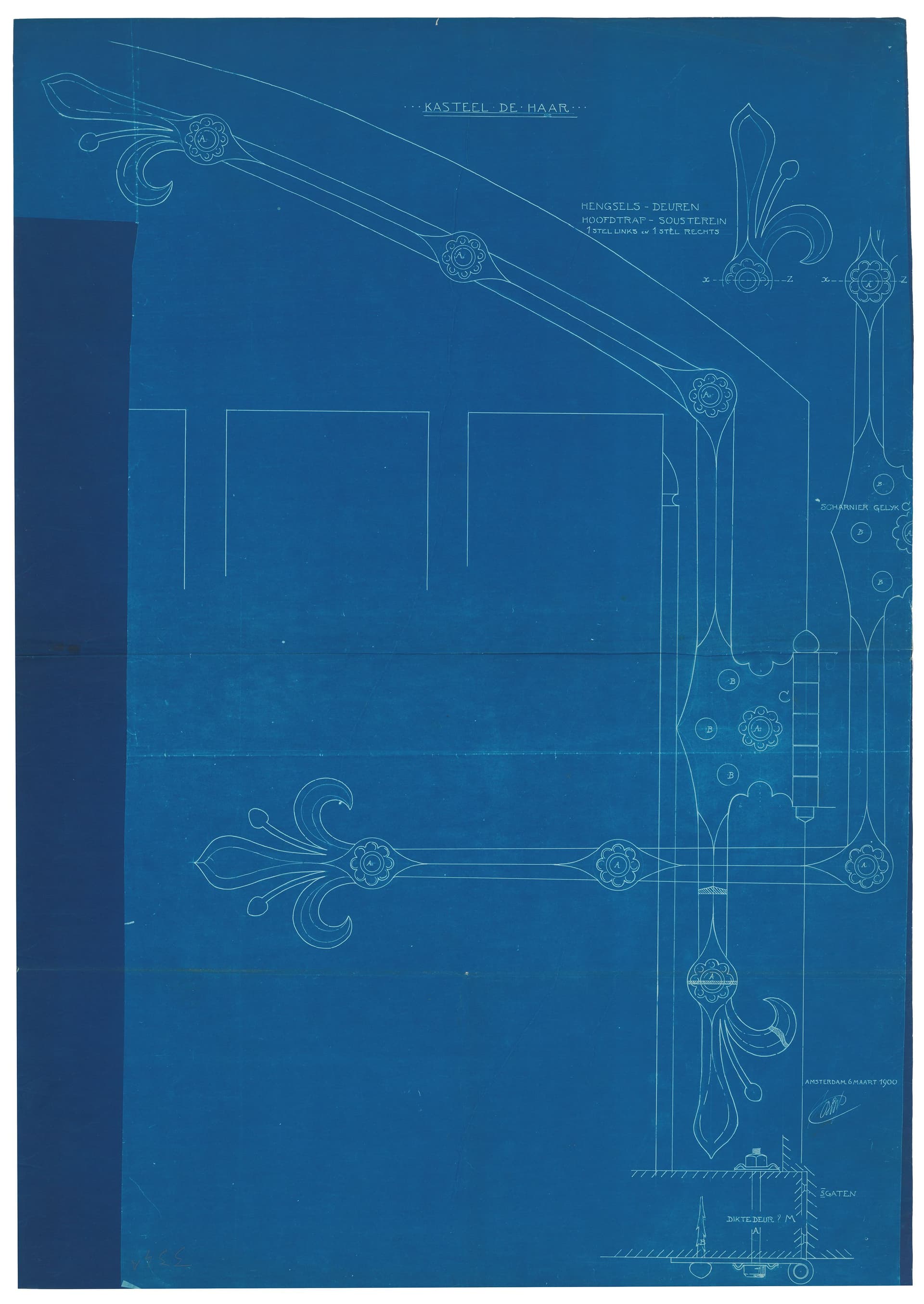 If the design on transparent paper differed in format from the available or selected blueprint paper, dark blue borders were added. This was evidently acceptable when the architecture office made the blueprints themselves. This is in contr… 