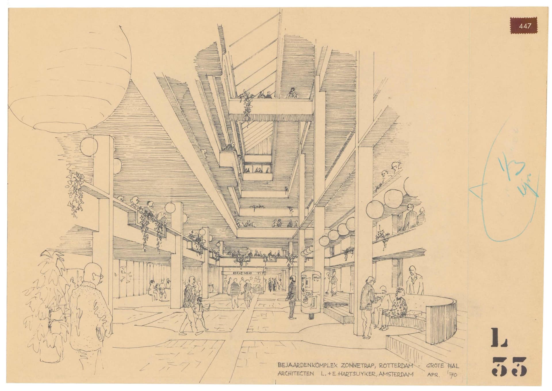  E. Hartsuyker, L. Hartsuyker-Curjel, Zonnetrap retirement complex , Rotterdam, 1970. Client: Woningstichting Lombardijen. Collection: Het Nieuwe Instituut, HART t52-1  