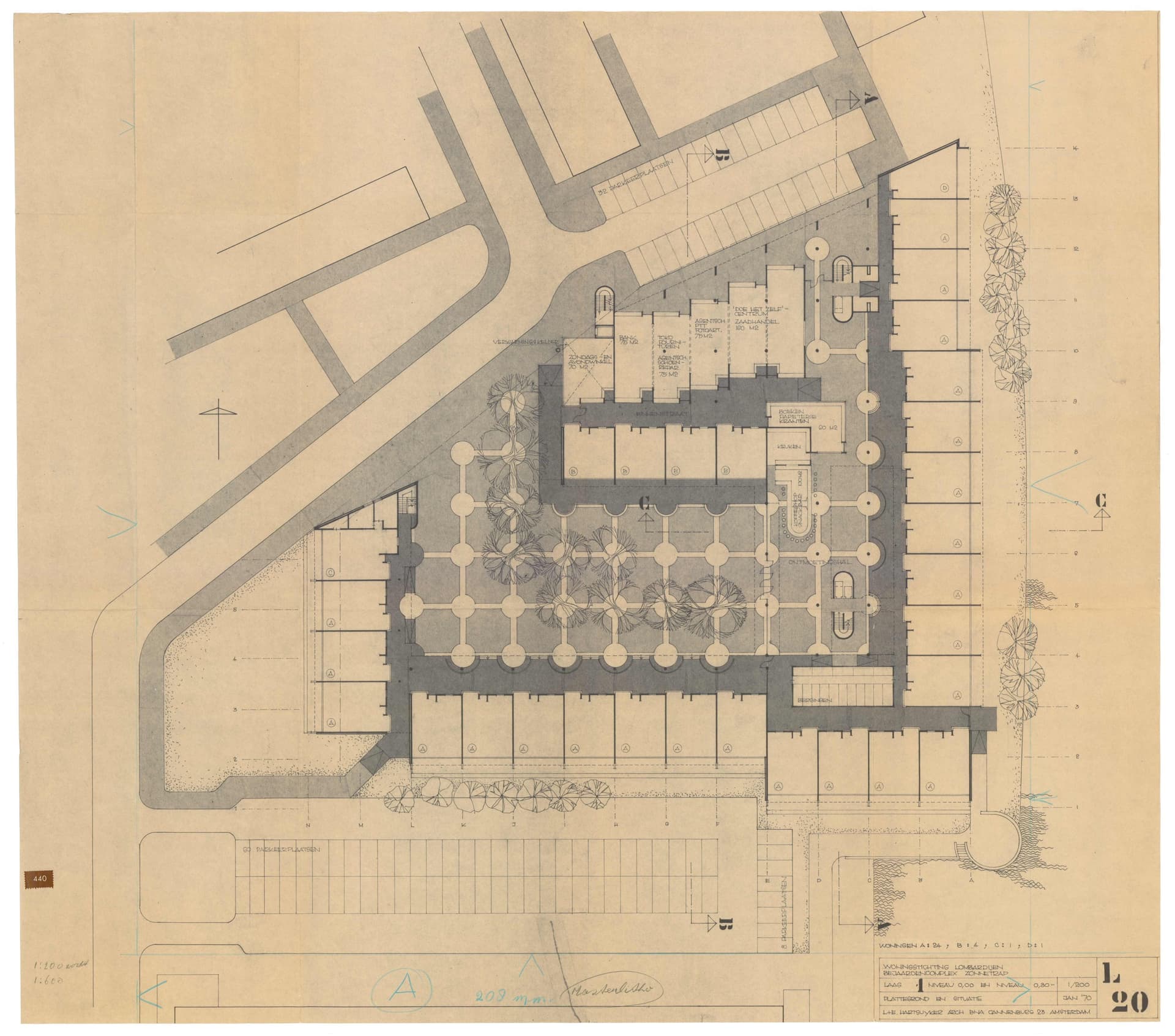  E. Hartsuyker, L. Hartsuyker-Curjel, Bejaardencomplex Zonnetrap, Rotterdam, 1970. Opdrachtgever: Woningstichting Lombardijen. Collectie Het Nieuwe Instituut, HART t52-2