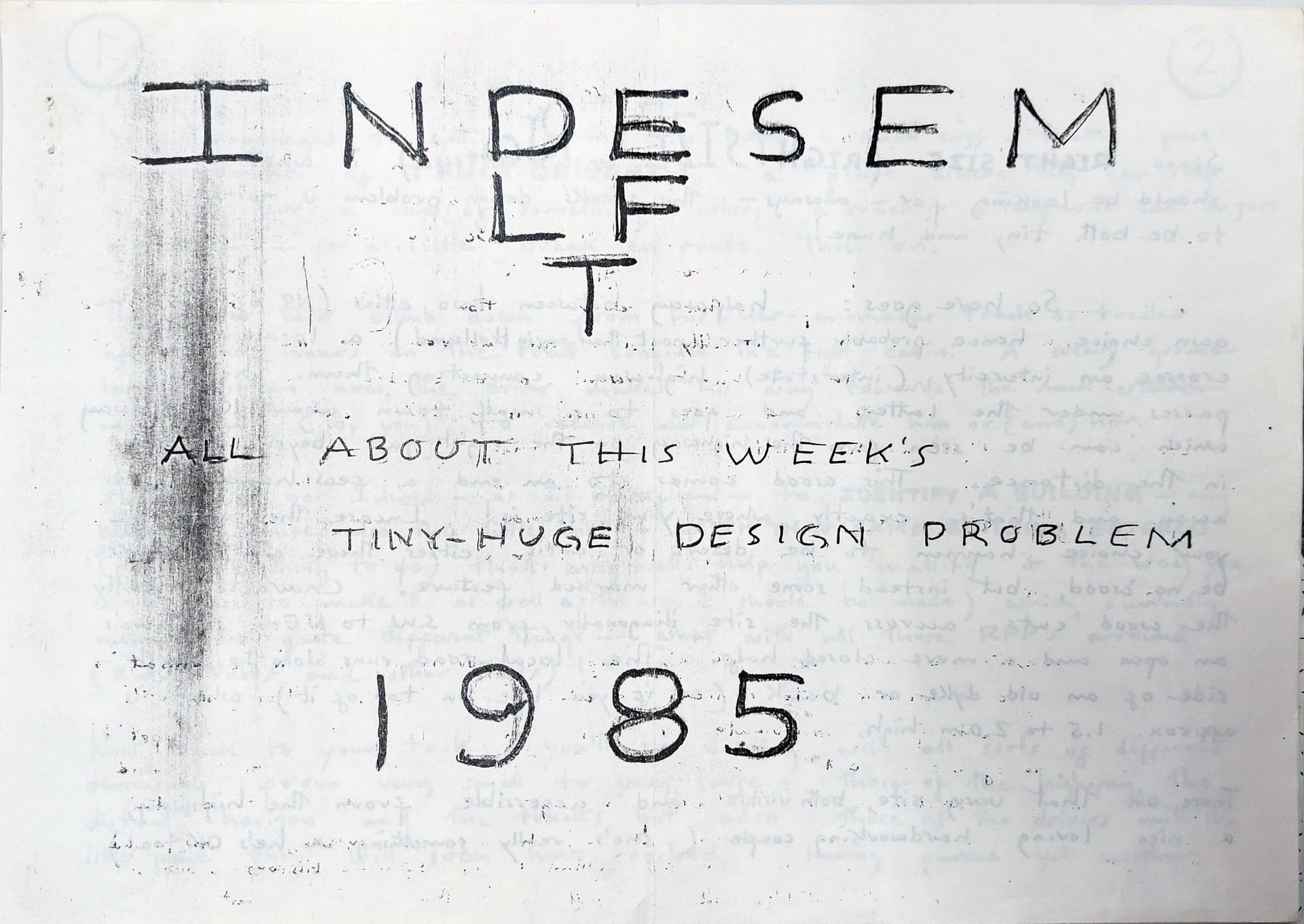  International Design Seminar, TU Delft, 1985. Inleiding tot het zogenaamde ‘tiny-huge design problem’ van Herman Hertzberger. Collectie Het Nieuwe Instituut, HERT d225. 