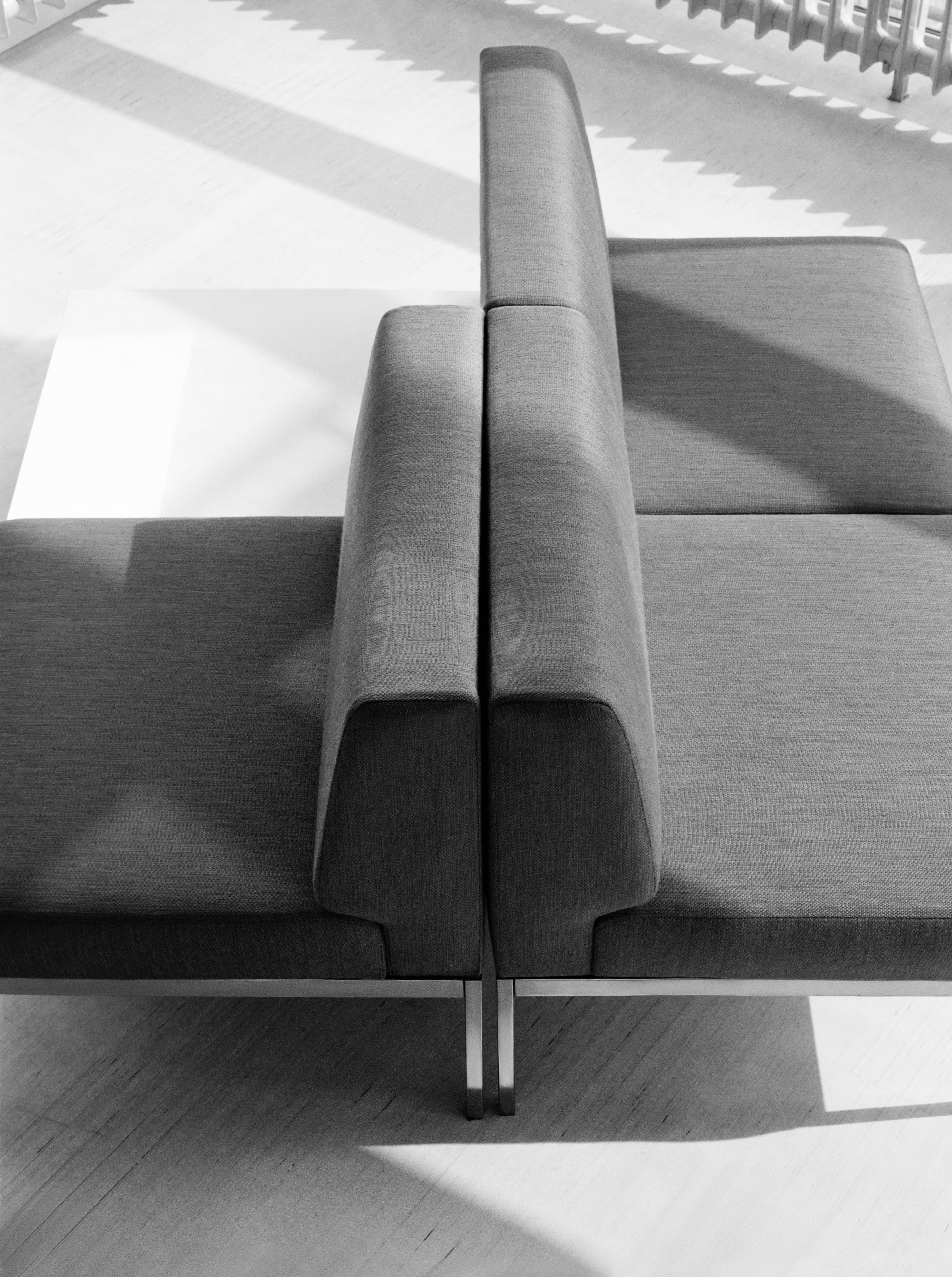 Kho Liang Ie, Model 720 bench designed for Schiphol Airport, manufactured by Artifort, 1966-1970. On loan from Studio Linse. Documented for Speculative Design Archive, Het Nieuwe Instituut, Rotterdam 2018. Art direction: Studio Veronica Ditting… 