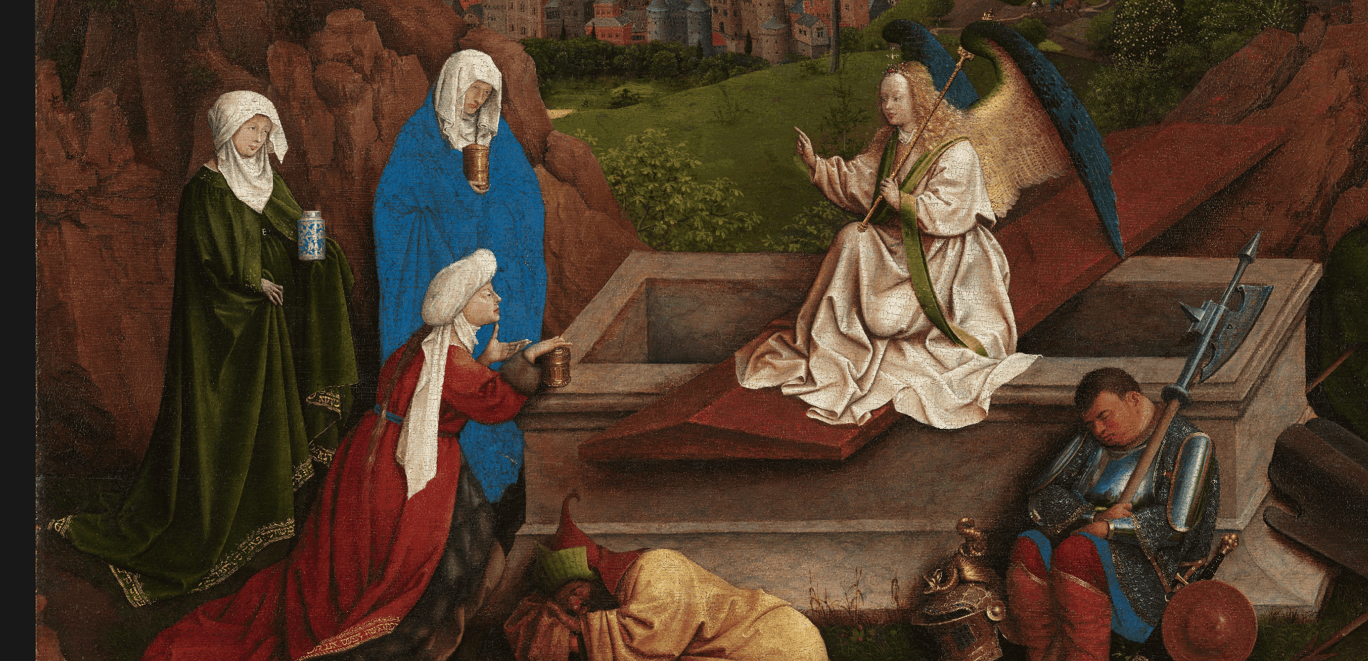 The Three Marys at the Tomb (detail) by Jan van Eyck, Maria Salome, c 1430. Museum Boijmans Van Beuningen, Rotterdam. 