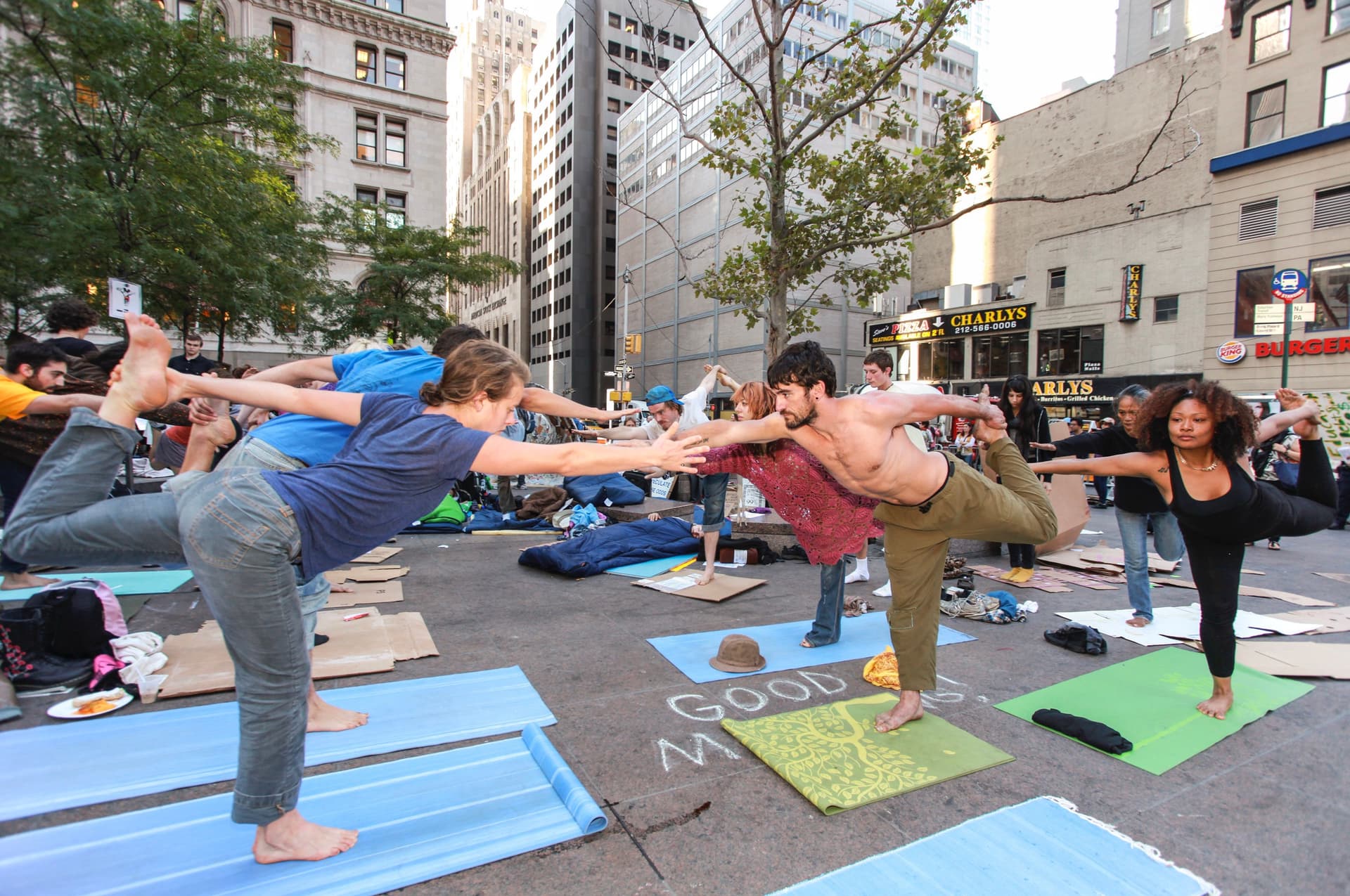 Yoga demonstration during occupy New York, Laurentiu Garofeanu, 2011 