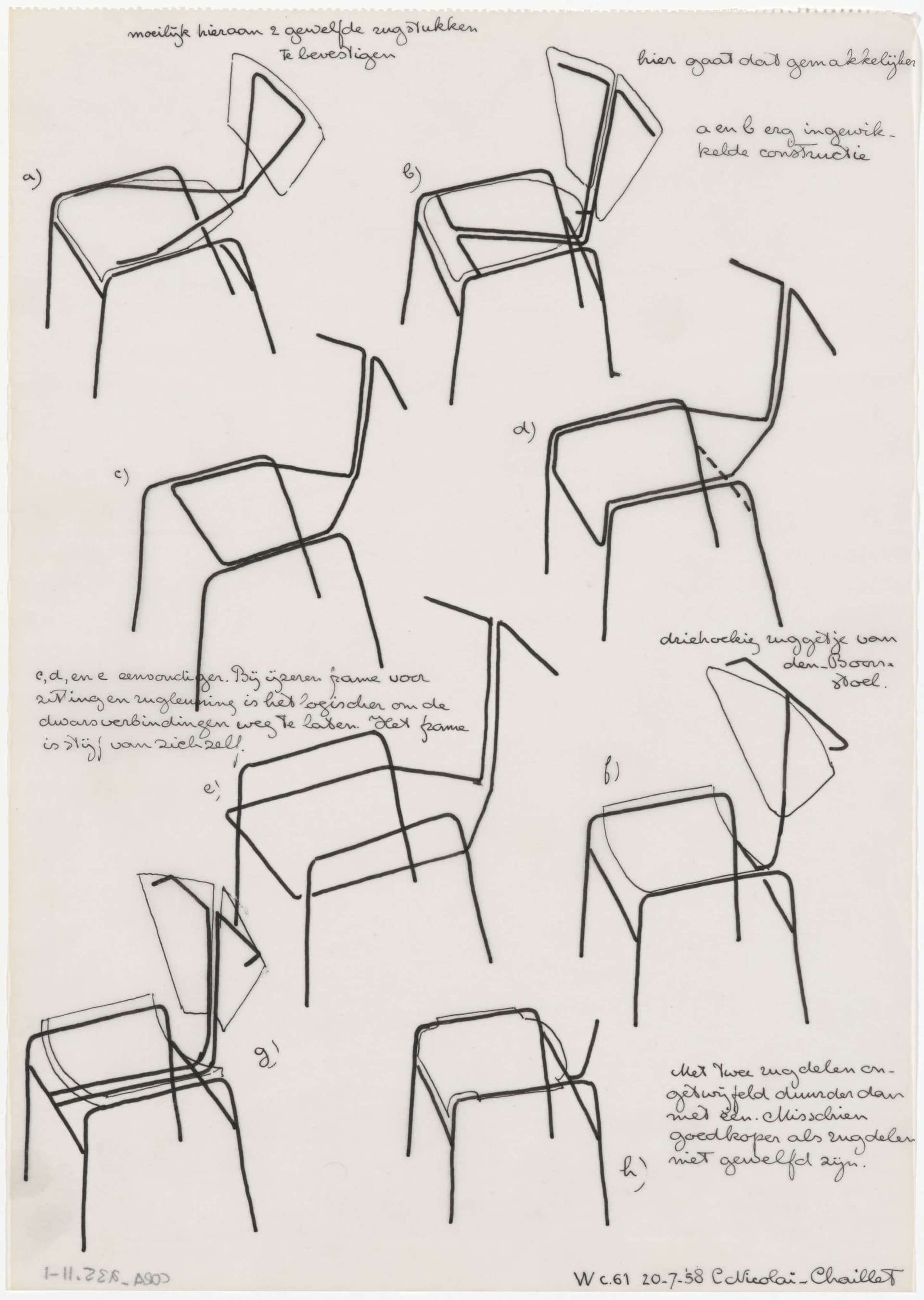 Cora Nicolaï-Chaillet. Ontwerp voor een stoel, 1958. Collectie Het Nieuwe Instituut, CORA a35.11 