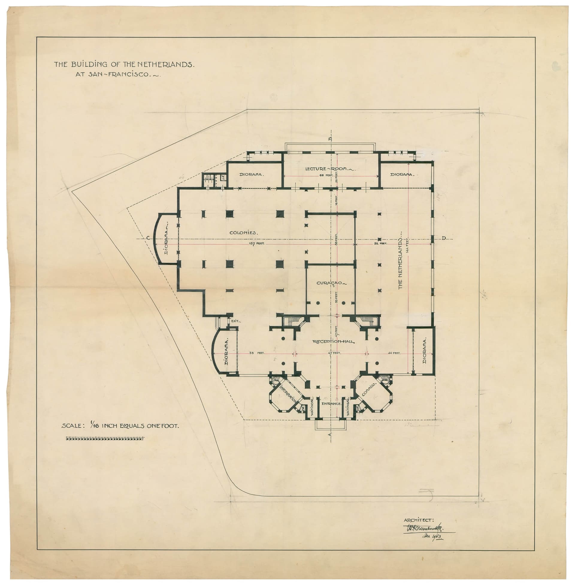 W. Kromhout. Floor plan Dutch pavilion San Francisco, 1915. Collection Het Nieuwe Instituut, KROM 53-1 