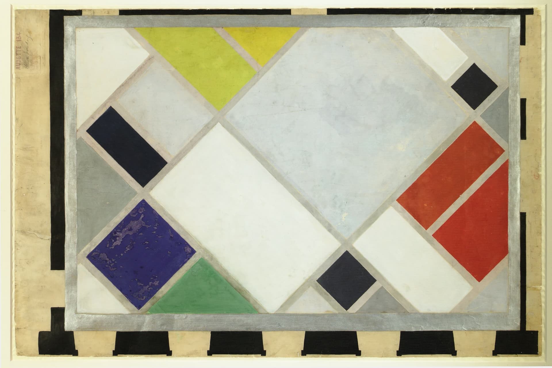 Theo van Doesburg. Definitief kleurontwerp voor het plafond van de Grote Zaal in de Aubette, 1927. Collectie Het Nieuwe Instituut,  DOES AB5188, 