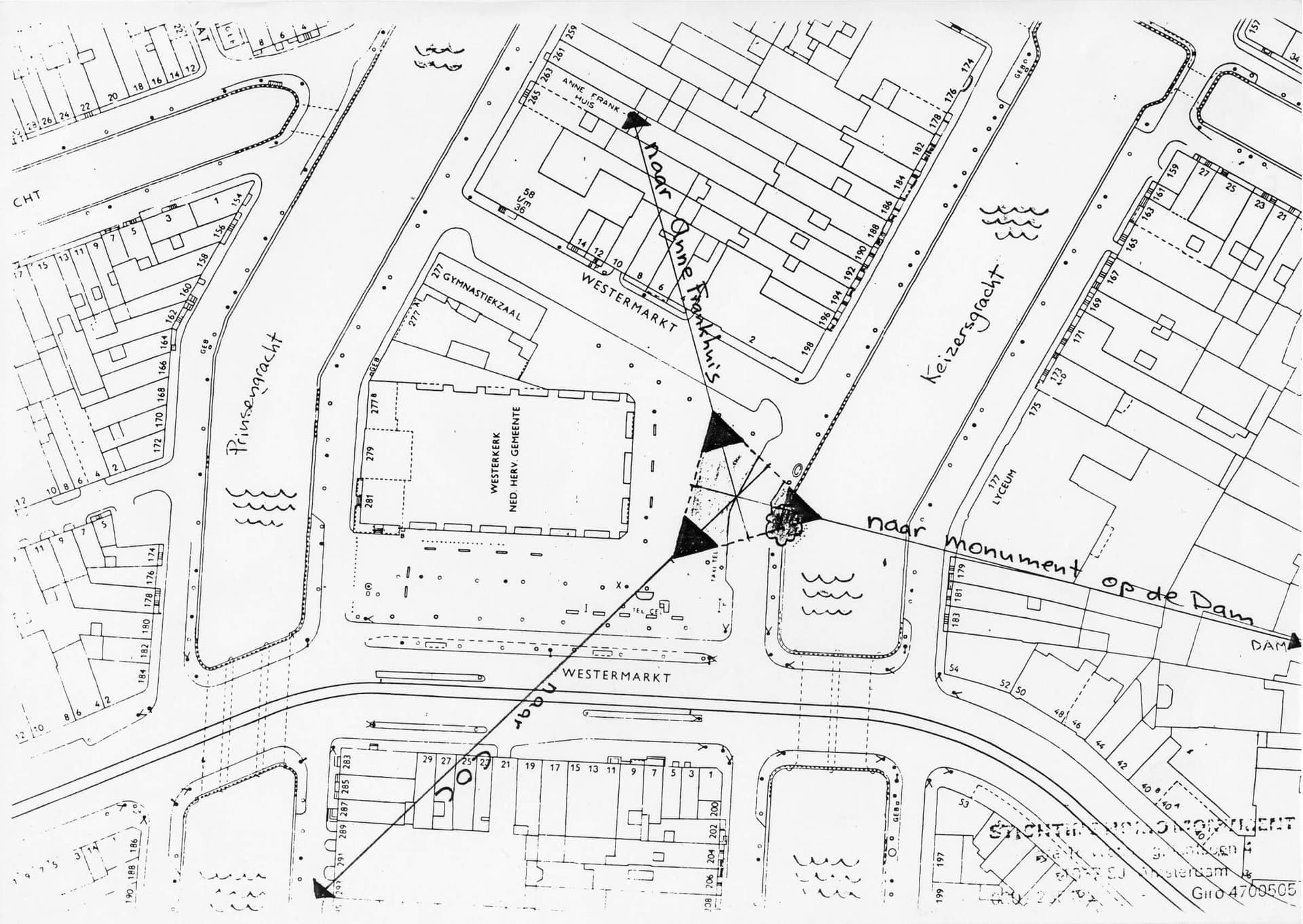 Plattegrond Homomonument, 198?, ontwerp: Karin Daan. Bron: Archief Joop van Stigt, Collectie Het Nieuwe Instituut