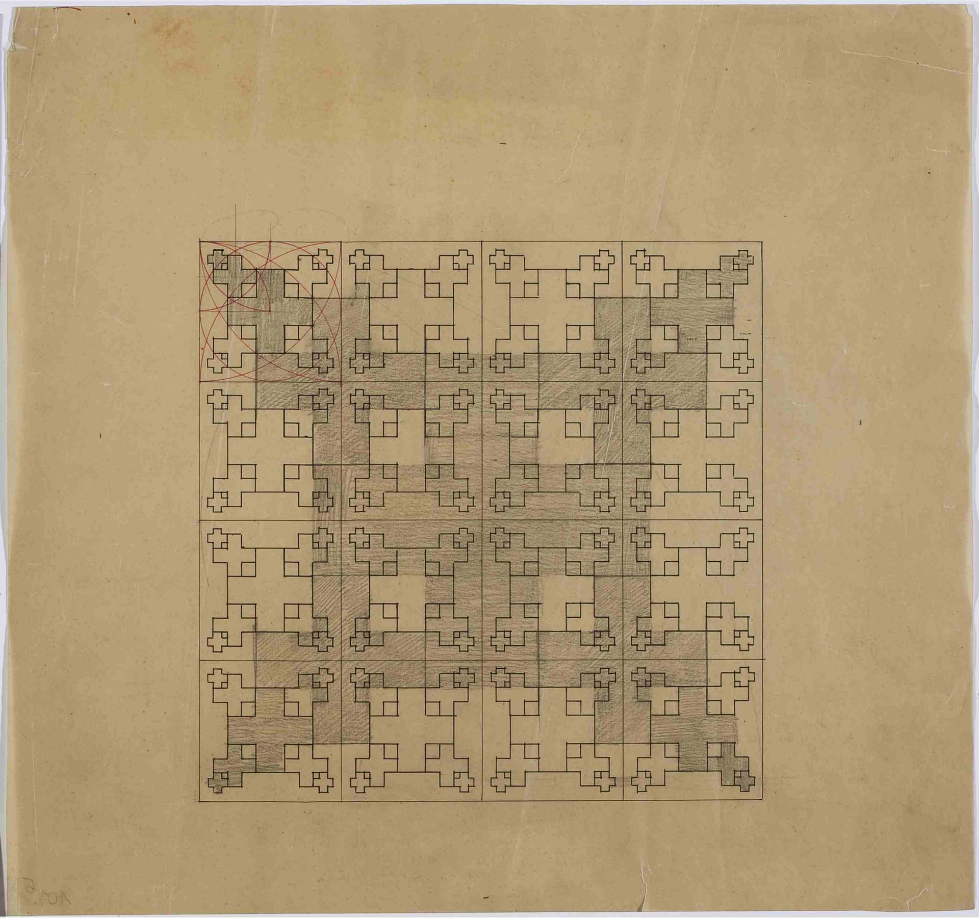  J.L.M. Lauweriks. Ontwerpsystemen op stramien zowel voor vlakken als voor ruimte, circa 1918. Collectie Het Nieuwe Instituut, LAUW 101-5 