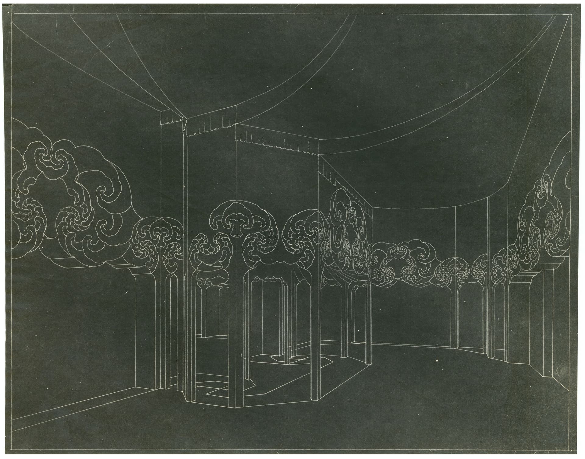 J.L.M. Lauweriks. Tentoonstelling Deutsche Werkbund, Keulen, 1913-1914. Ontwerp voor de tentoonstellingsruimte van het Deutsche Museum für Kunst in Handel und Gewerbe. Collectie Het Nieuwe Instituut, LAUW 27.41.