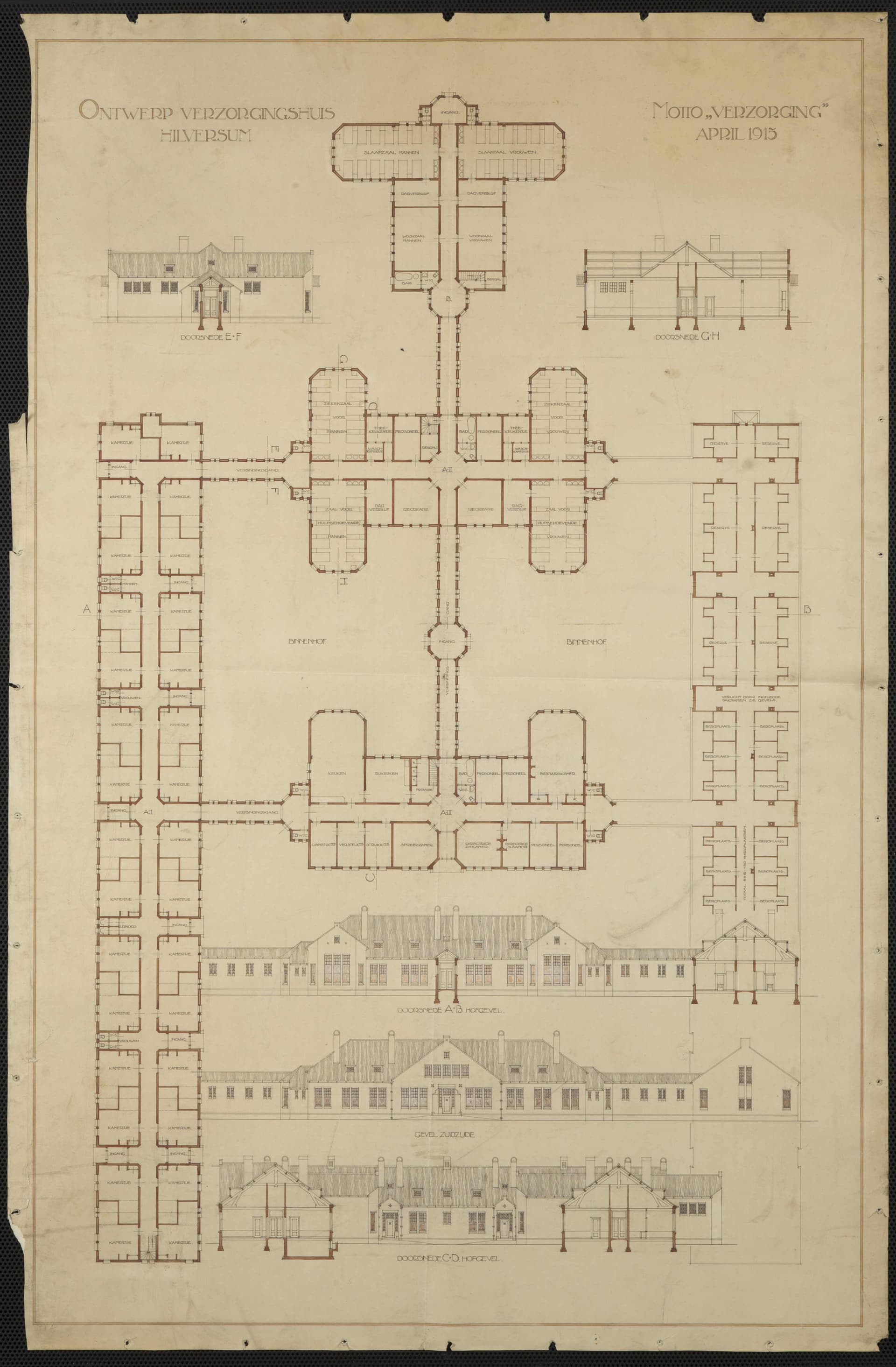  B. van de Lecq, Competition design for a retirement home in Hilversum, 1914. Client: Stichting Het Verzorgingshuis te Hilversum. Collection: Het Nieuwe Instituut, LECQ t1-2 