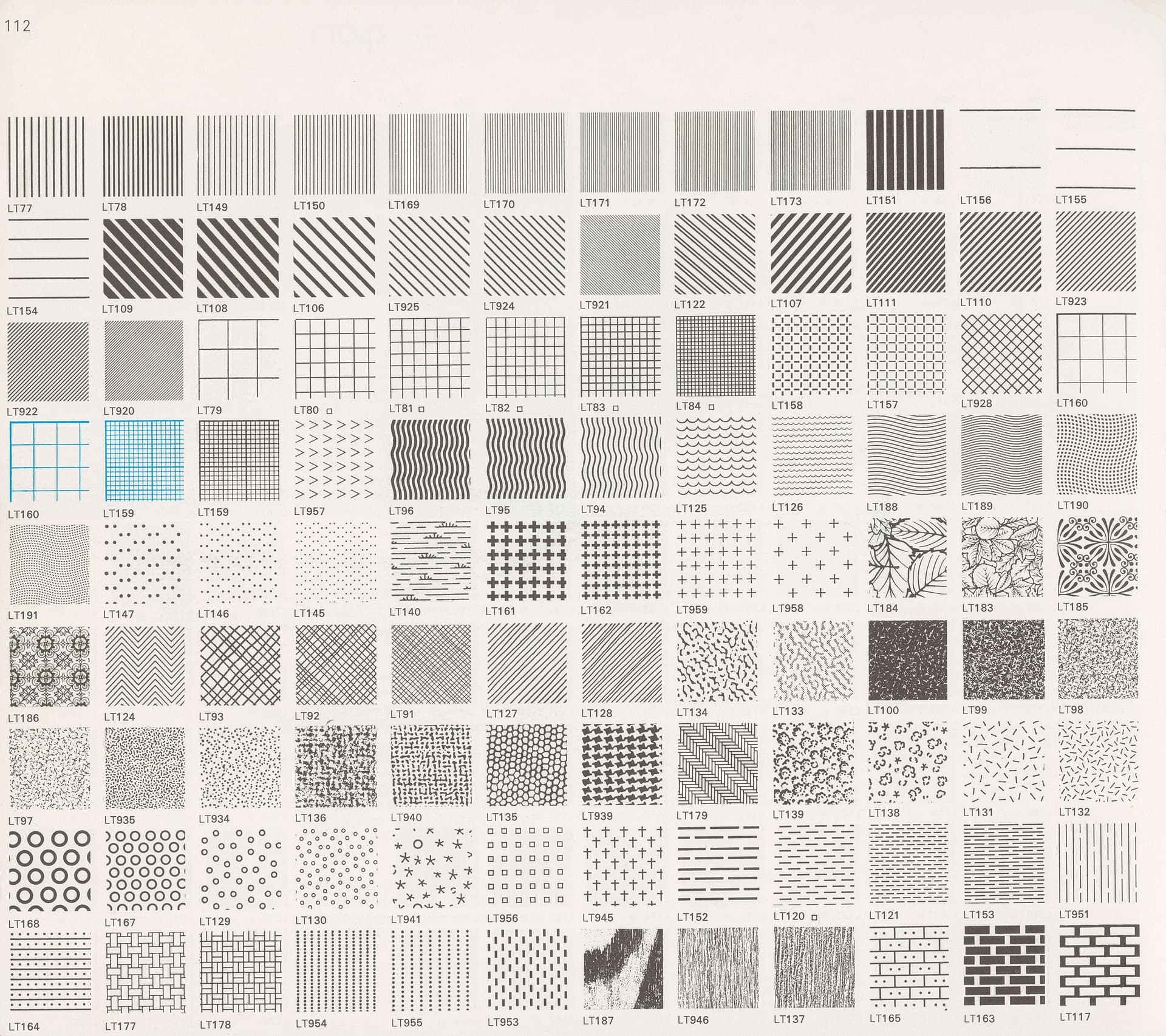 A range of Letratone textures and patterns for architects, c. 1975. Source: Letraset product catalogue, c. 1975. Collection Ellen Smit. 