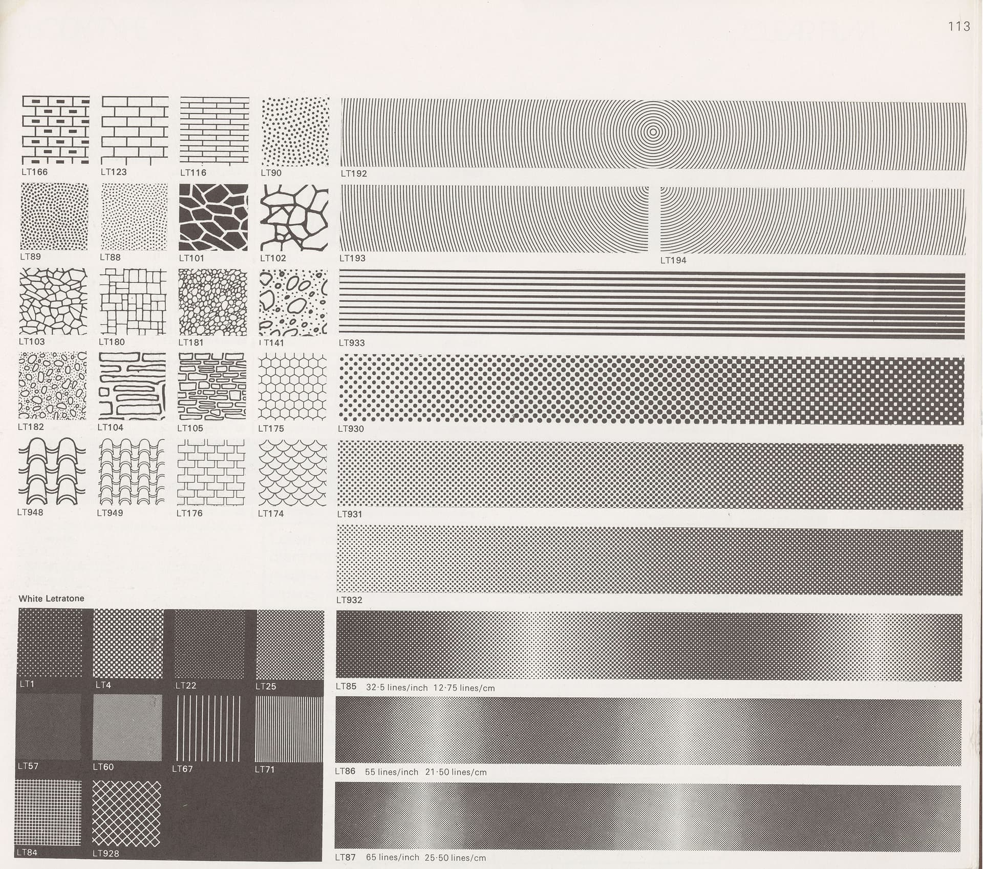 A range of Letratone textures and patterns for architects, c. 1975. Source: Letraset product catalogue, c. 1975. Collection Ellen Smit. 