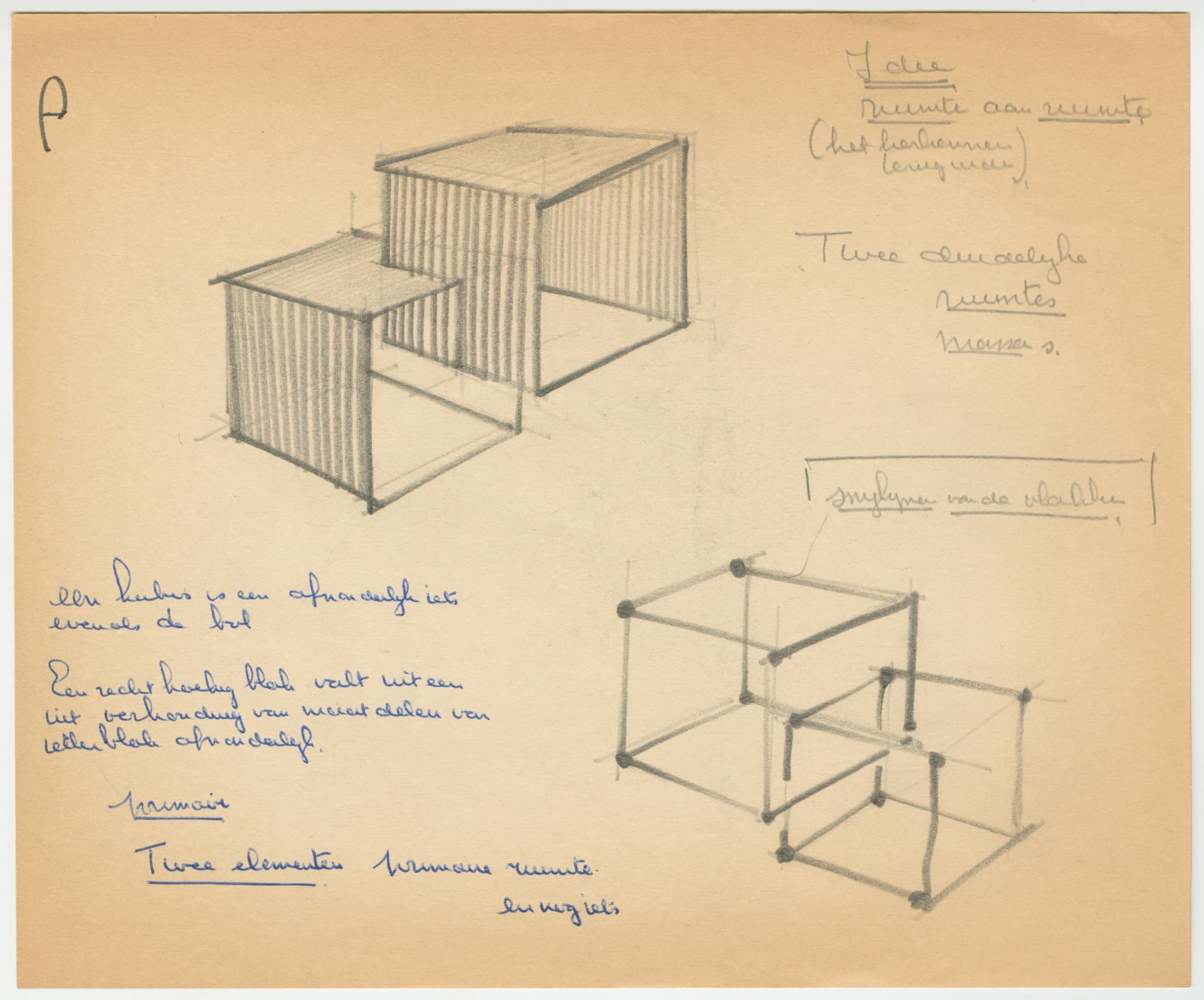  Paul de Ley. Study assignment ‘The Consequences of Adding One Space to Another’, Academie van Bouwkunst Amsterdam, 1964-65. Collection Het Nieuwe Instituut, LEYP 201-6 