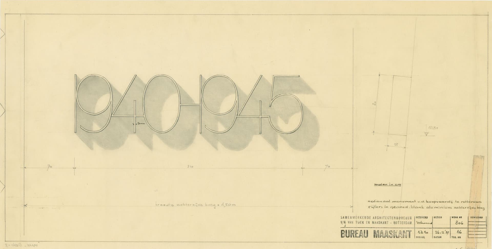  H. Maaskant. Nationaal Koopvaardij Monument Rotterdam. Beeldhouwer F. A. Carasso. Collectie Het Nieuwe Instituut 