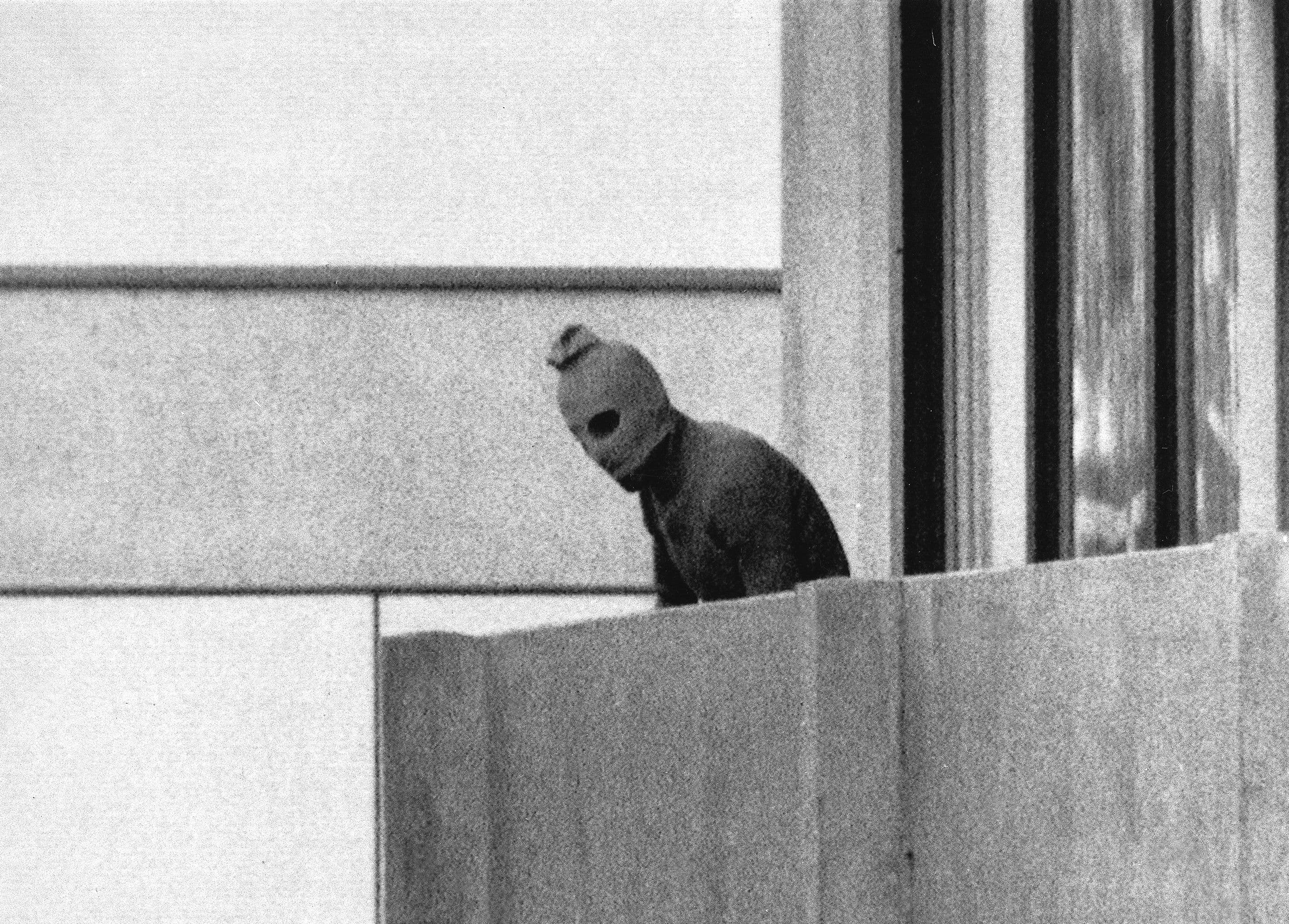 Masked man at the Munich Massacre, 1972. Photo Kurt Strumpf, Associated Press 